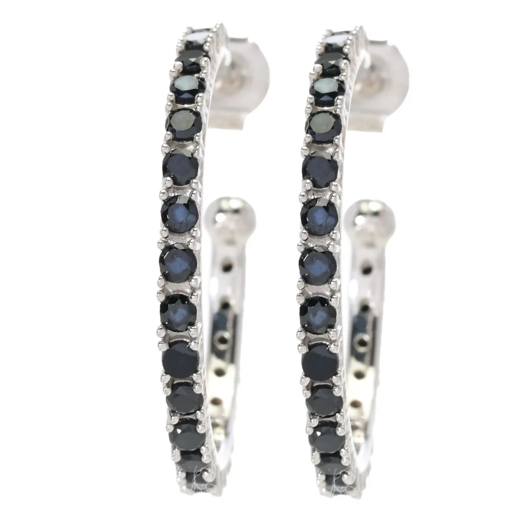 Platinum Plated Polished Choice of Gemstone 1" Hoop Earrings - Image 8