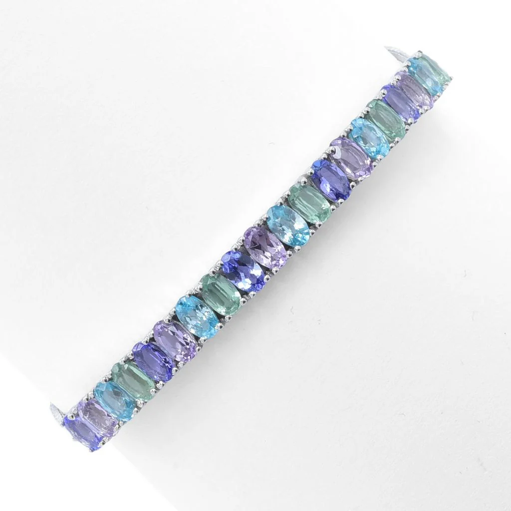 Platinum Plated "Shades of Spring" 5.60ctw Multi Gem Adjustable Bolo Bracelet - Image 3