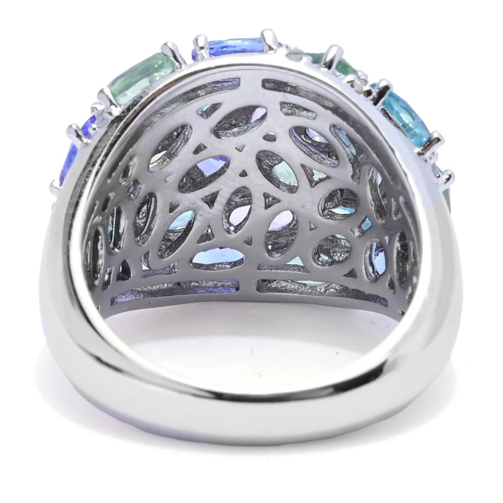 Platinum Plated "Shades of Spring" 6.43ctw Multi Gemstone Cluster Ring - Image 2