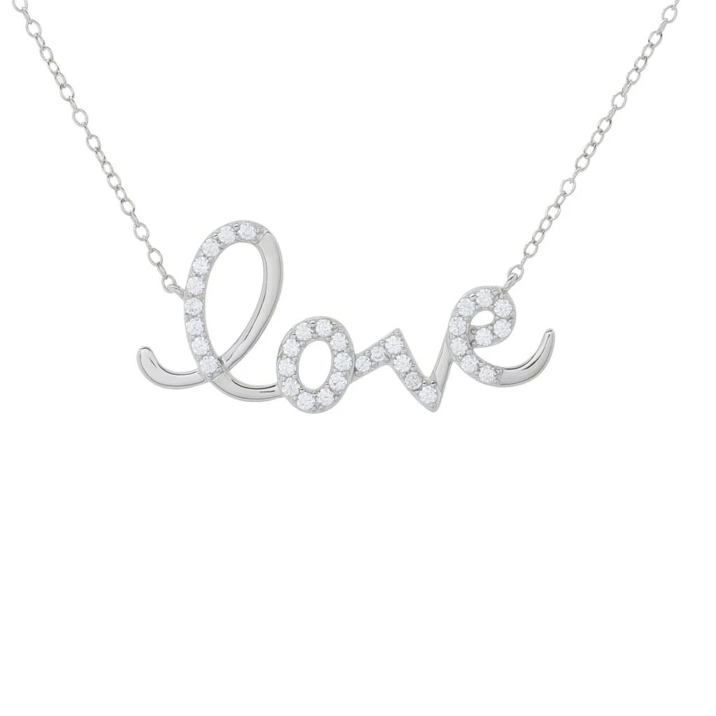 Platinum Plated White Zircon Inspirational Word 18"+2" Necklace - Image 3