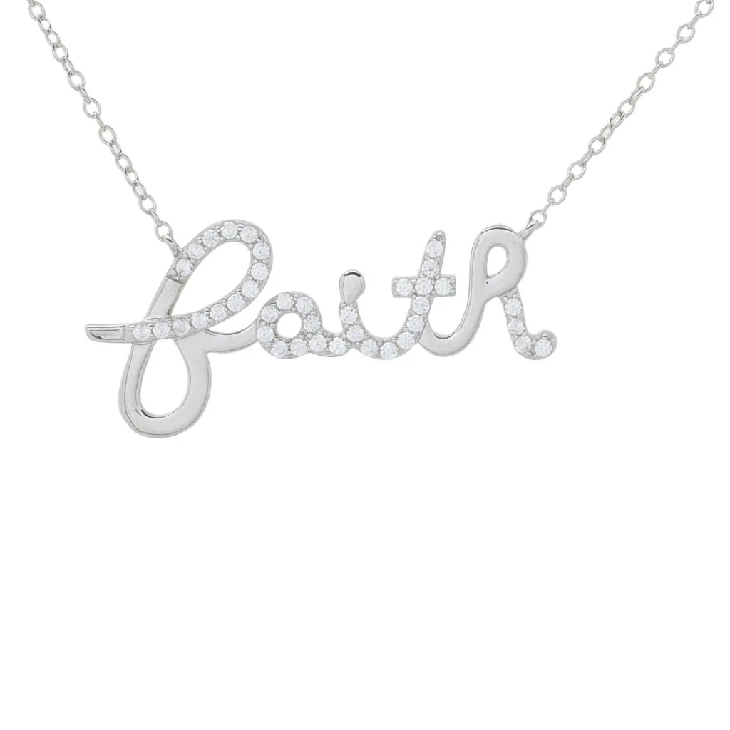 Platinum Plated White Zircon Inspirational Word 18"+2" Necklace - Image 4