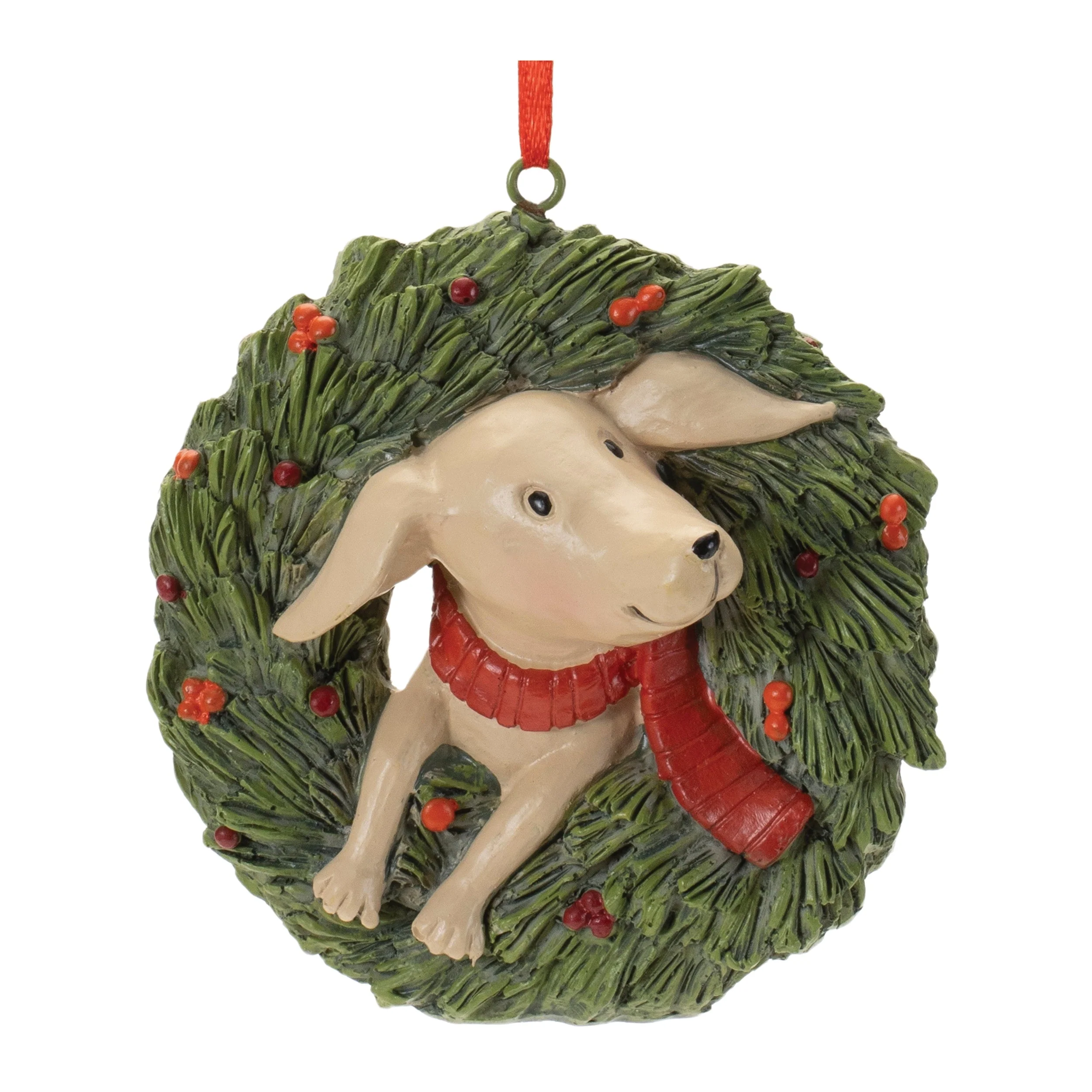 Playful Cat and Dog in Pine Wreath Ornament (Set of 4) - Image 3