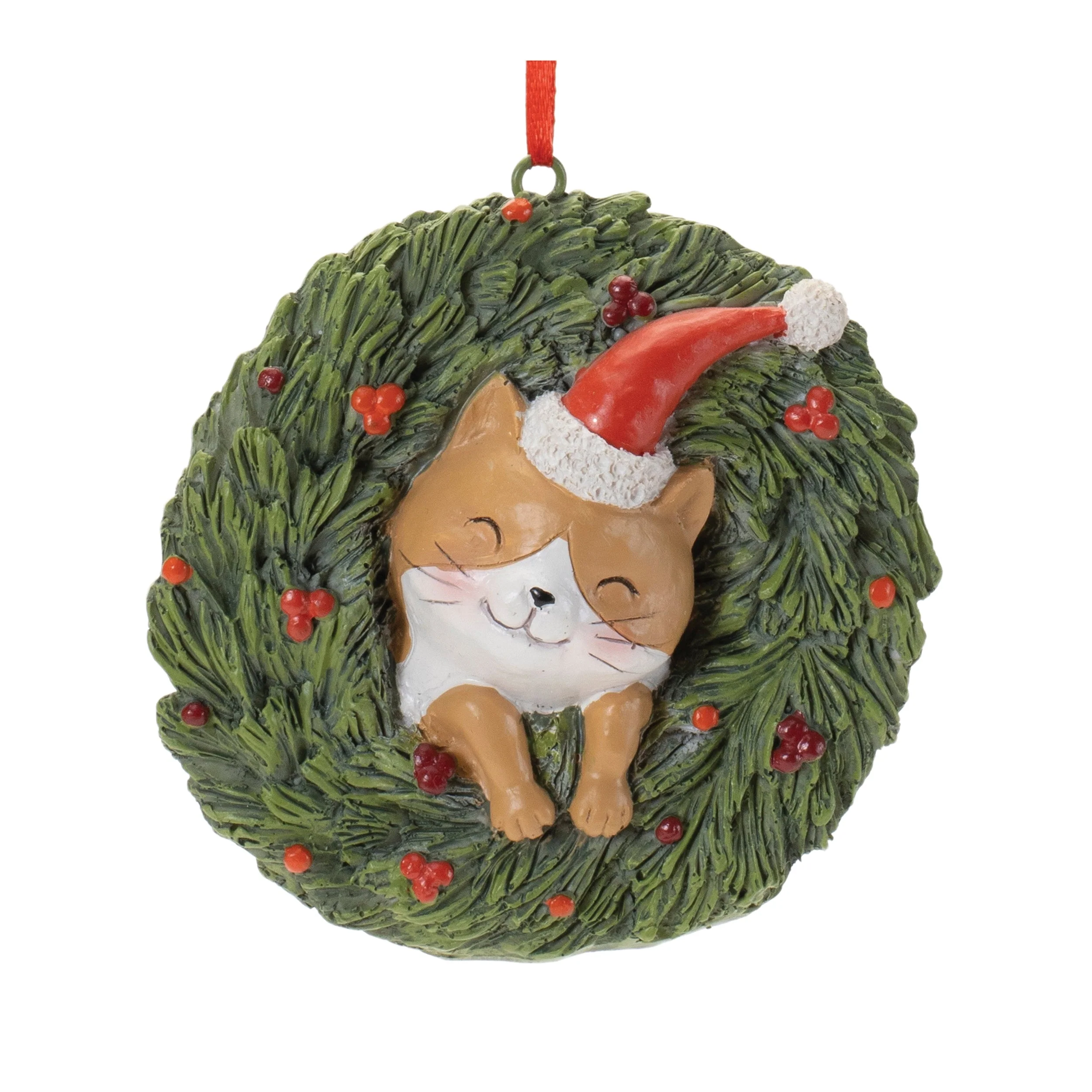Playful Cat and Dog in Pine Wreath Ornament (Set of 4) - Image 4