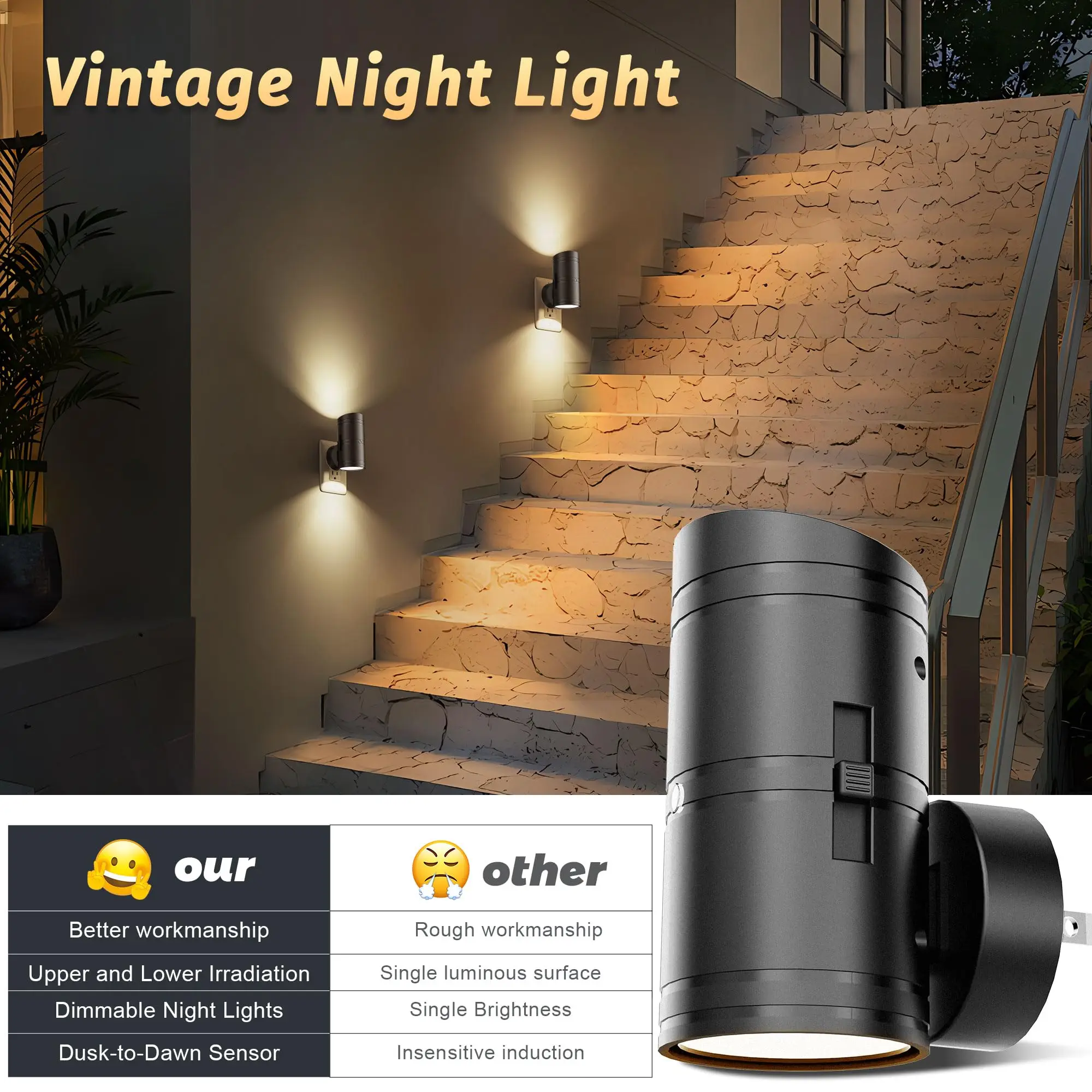 Plug In LED Night Light Dusk to Dawn Sensor Dimmable Hallway Bedroom Lamp - Image 3
