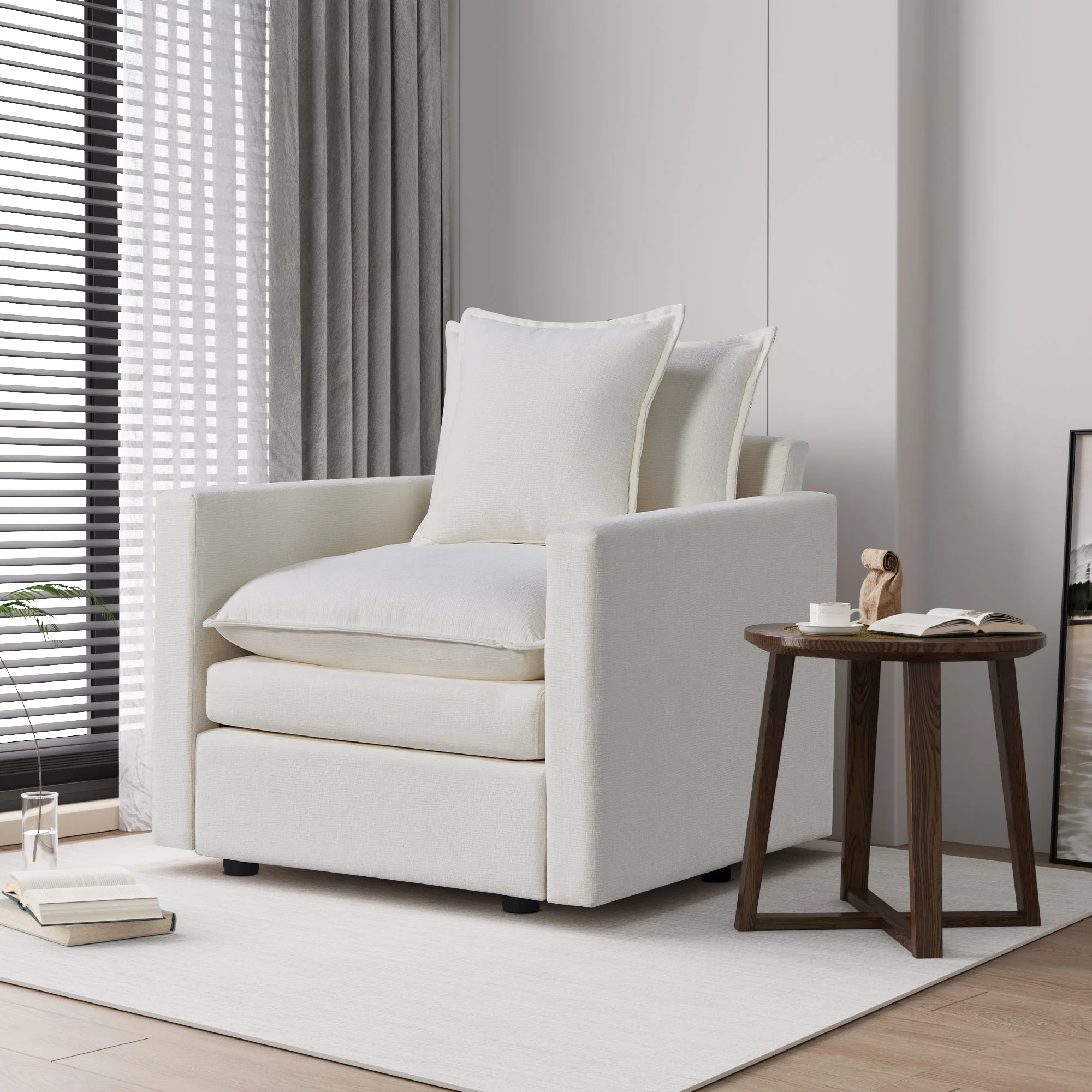 Plush Chenille Armchair with Deep Seating and Double-Layer Cushions - Image 2