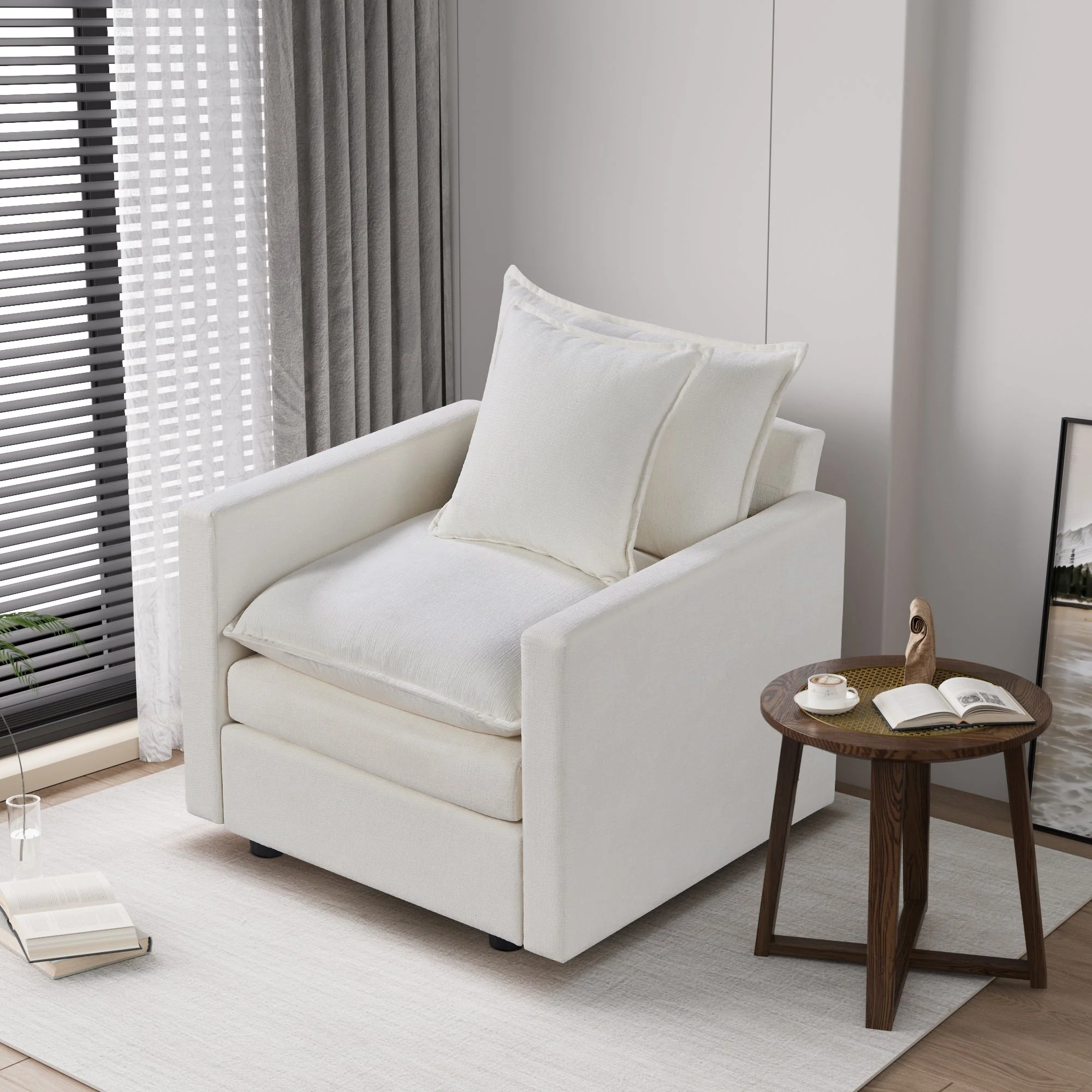 Plush Chenille Armchair with Deep Seating and Double-Layer Cushions - Image 3
