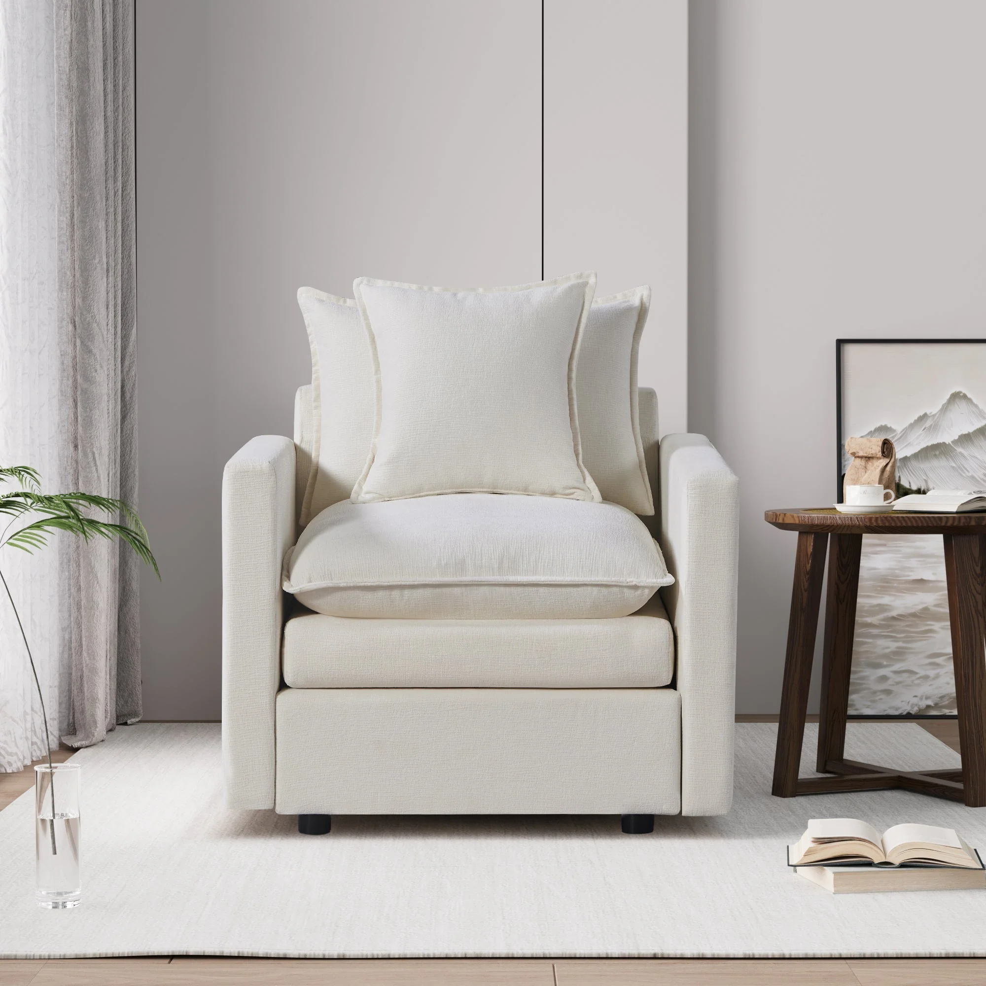 Plush Chenille Armchair with Deep Seating and Double-Layer Cushions - Image 4