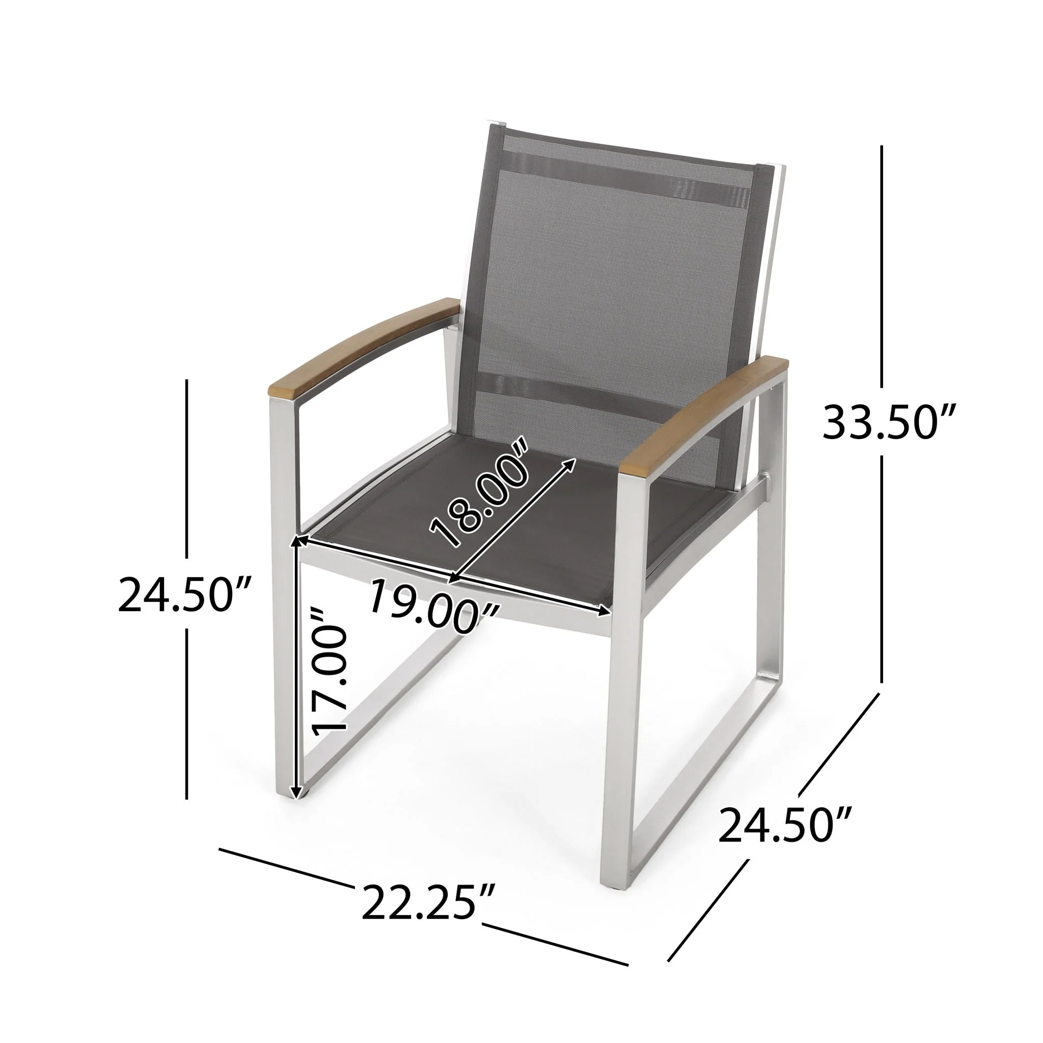 Poetic Outdoor Dining Chair With Faux Wood Arms And Aluminum Frame (Set of 2) - Gray - Image 4
