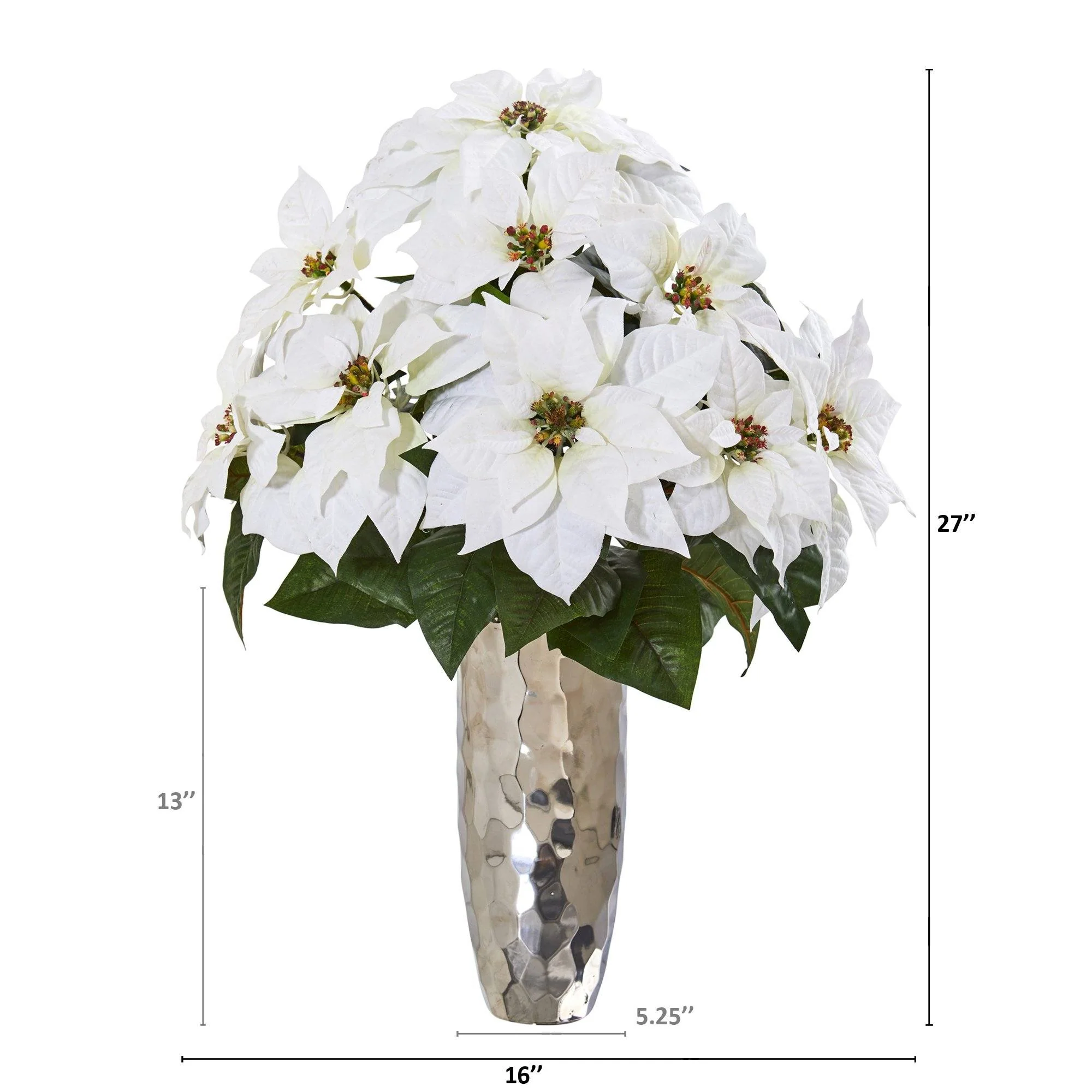 Poinsettia Artificial Arrangement in Silver Cylinder Vase - Image 2