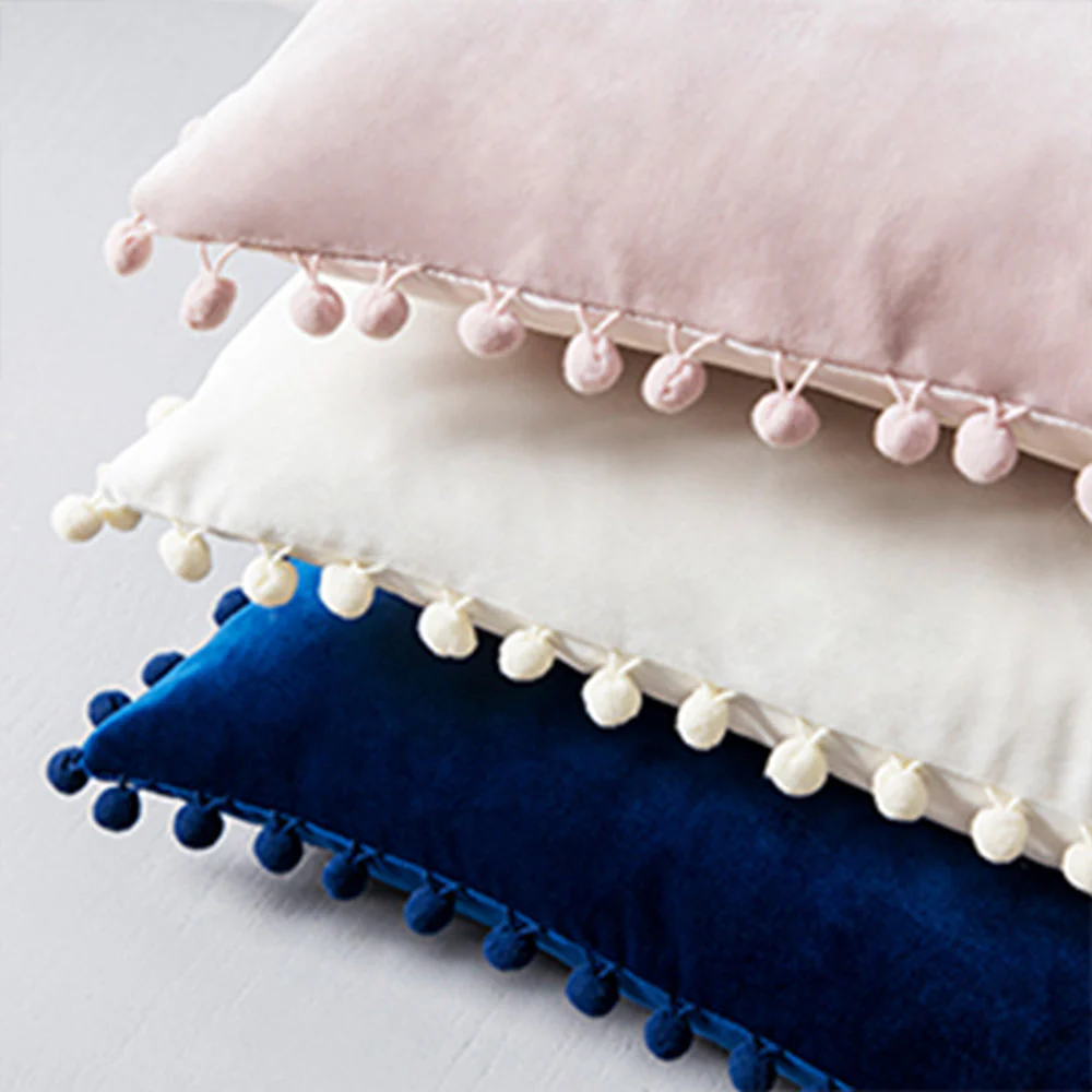 Pompoms Throw Pillows 18"x18", 12"x20" and 20"x20" pack of 2 throw pillows