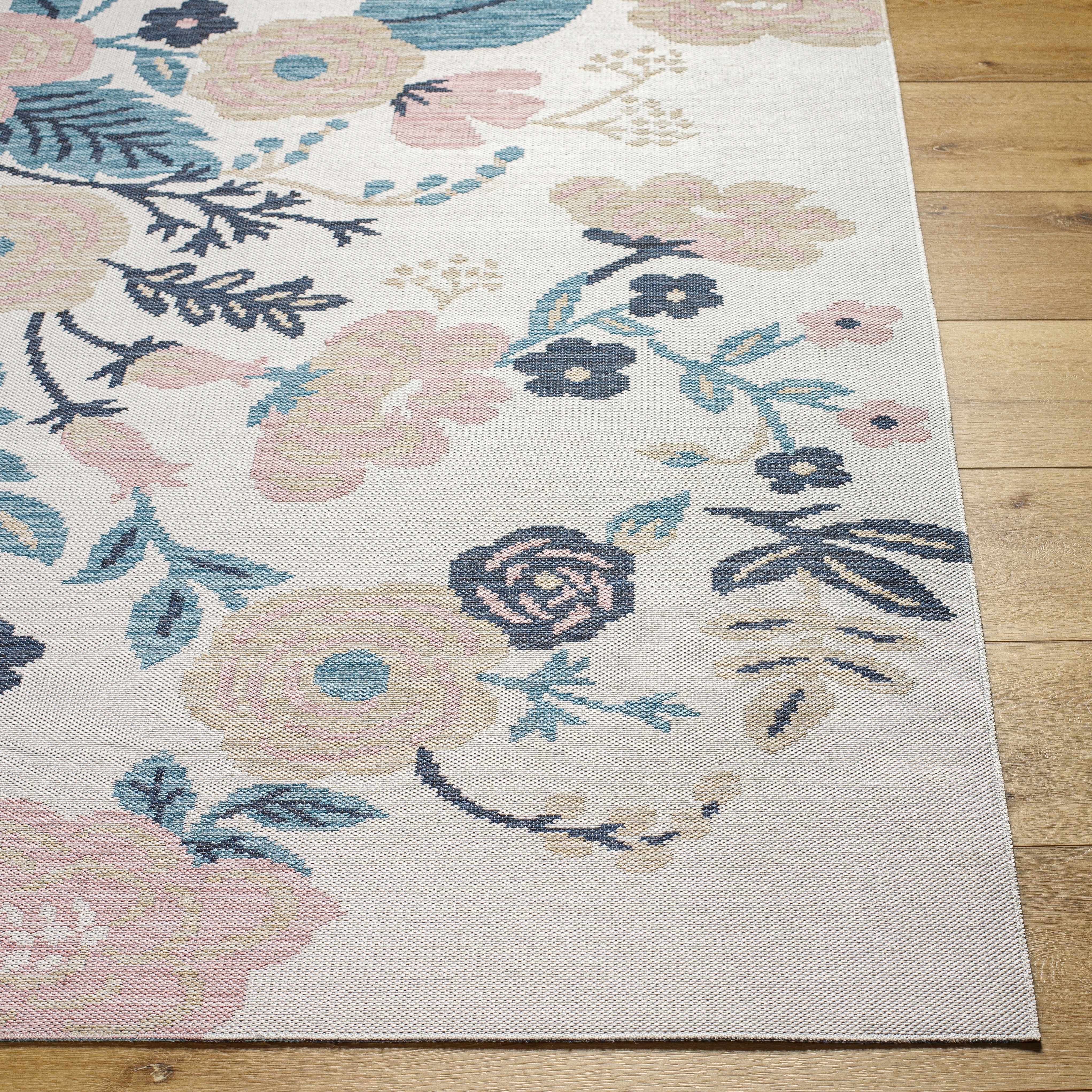 Ponto Cream & Blue Floral Area Rug - Clearance - Image 2