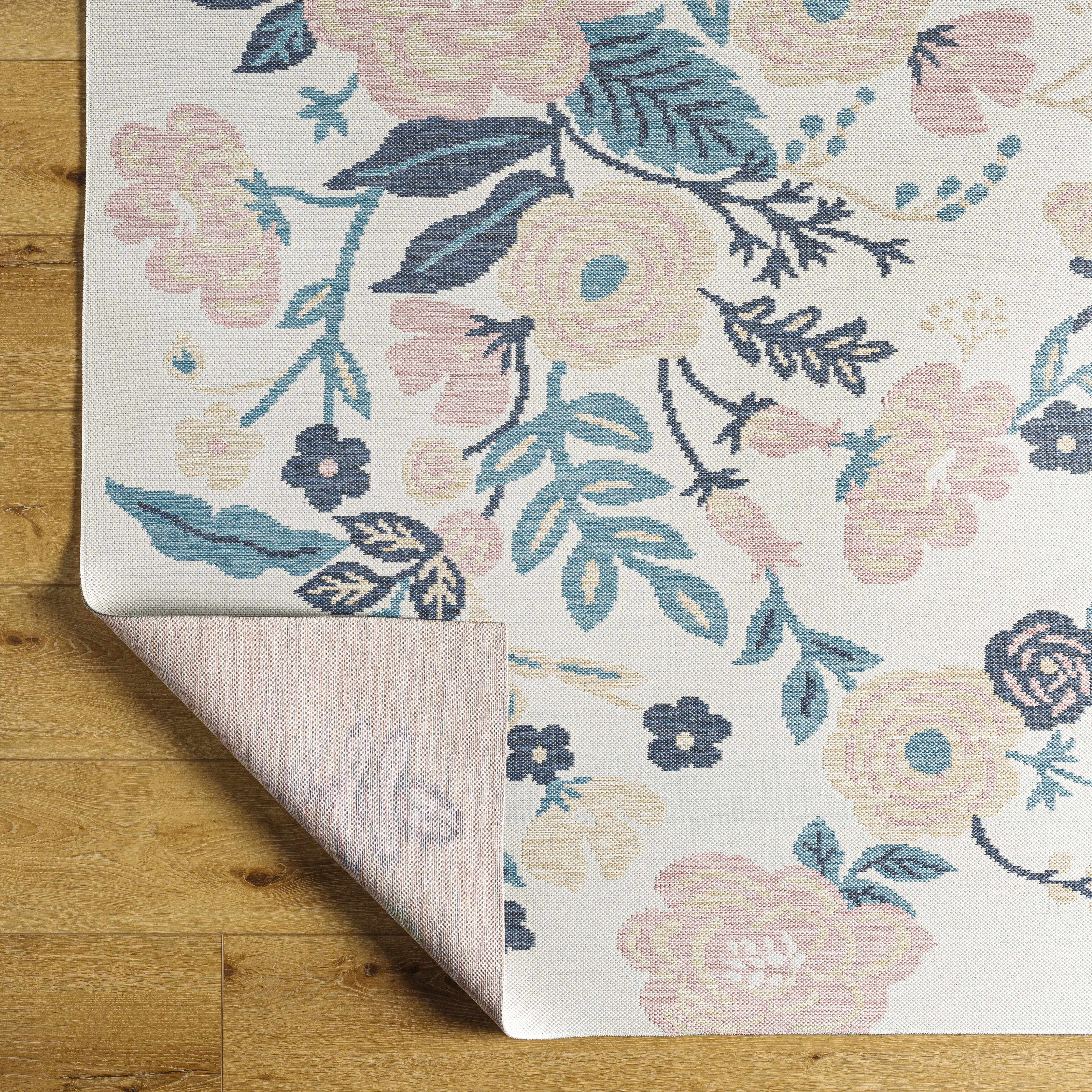 Ponto Cream & Blue Floral Area Rug - Clearance - Image 3