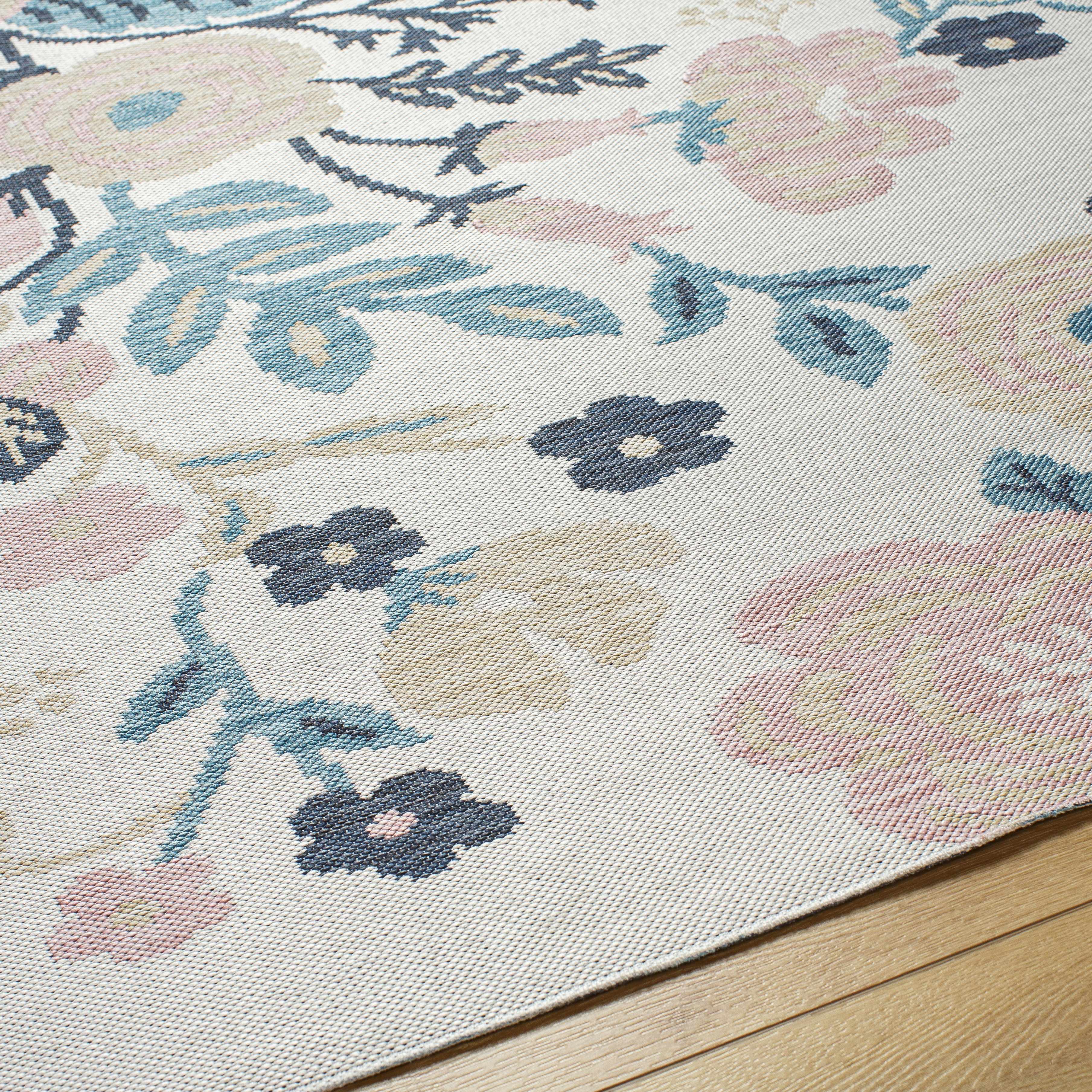 Ponto Cream & Blue Floral Area Rug - Clearance - Image 4