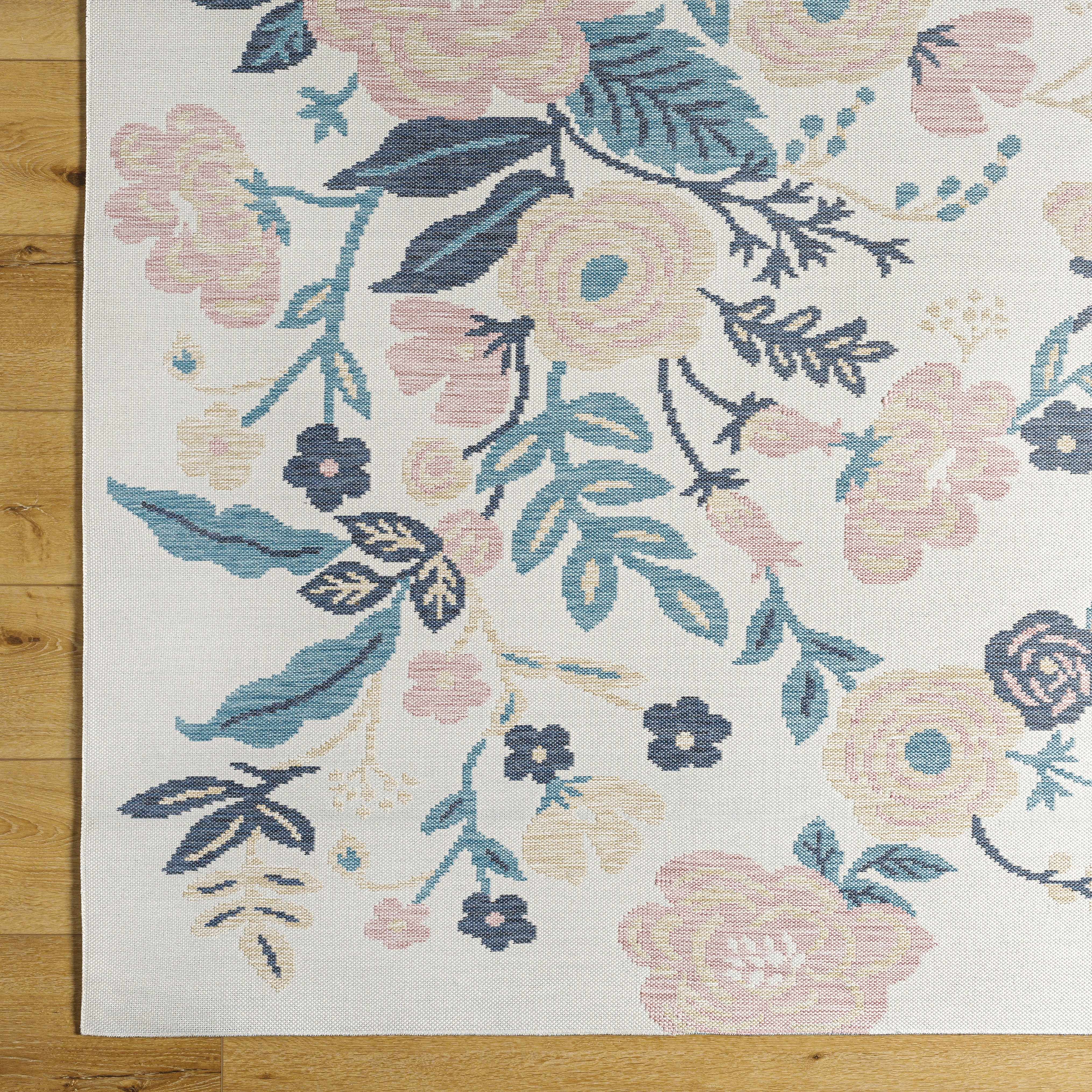 Ponto Cream & Blue Floral Area Rug - Clearance - Image 5