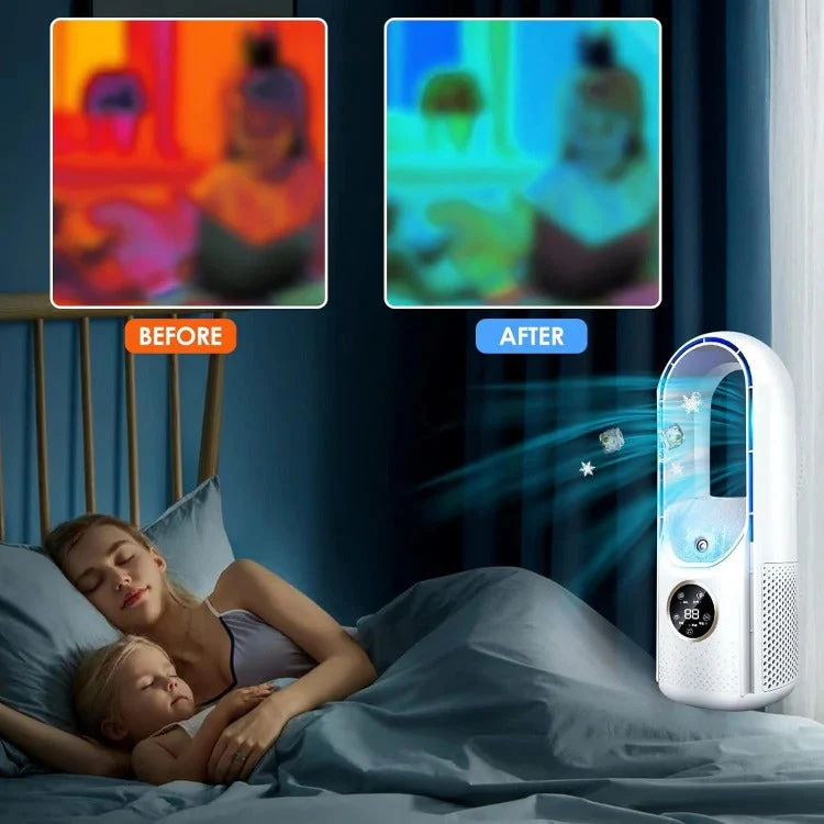 Portable Bladeless Air Cooler USB Mini Air Conditioner Fan with Timer - Image 4