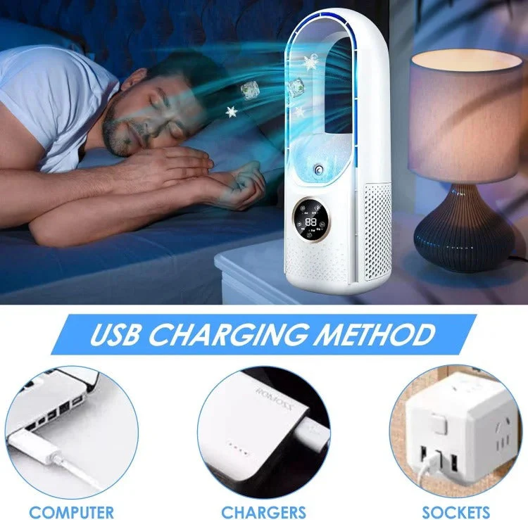 Portable Bladeless Air Cooler USB Mini Air Conditioner Fan with Timer - Image 7