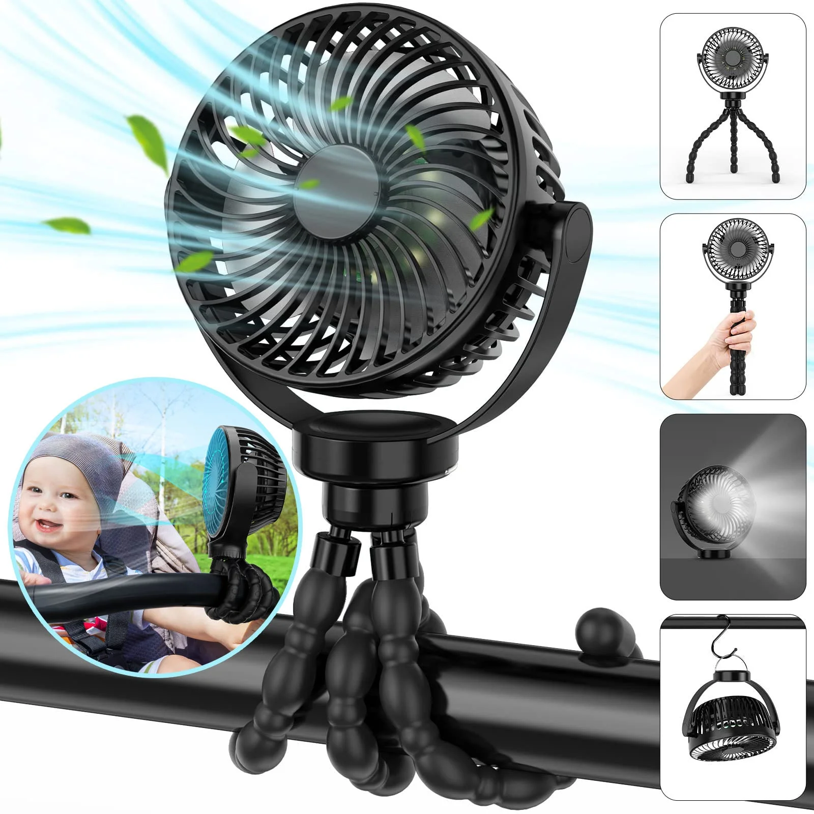 Portable Fan 8000mAh USB Rechargeable 4-Speed 360° Rotation - Image 2