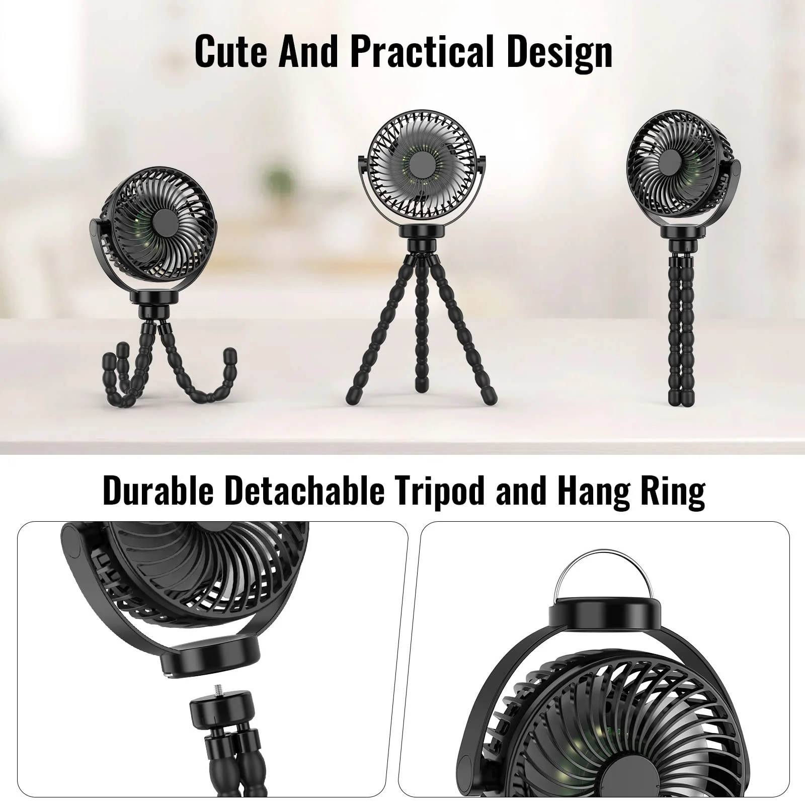 Portable Fan 8000mAh USB Rechargeable 4-Speed 360° Rotation - Image 5