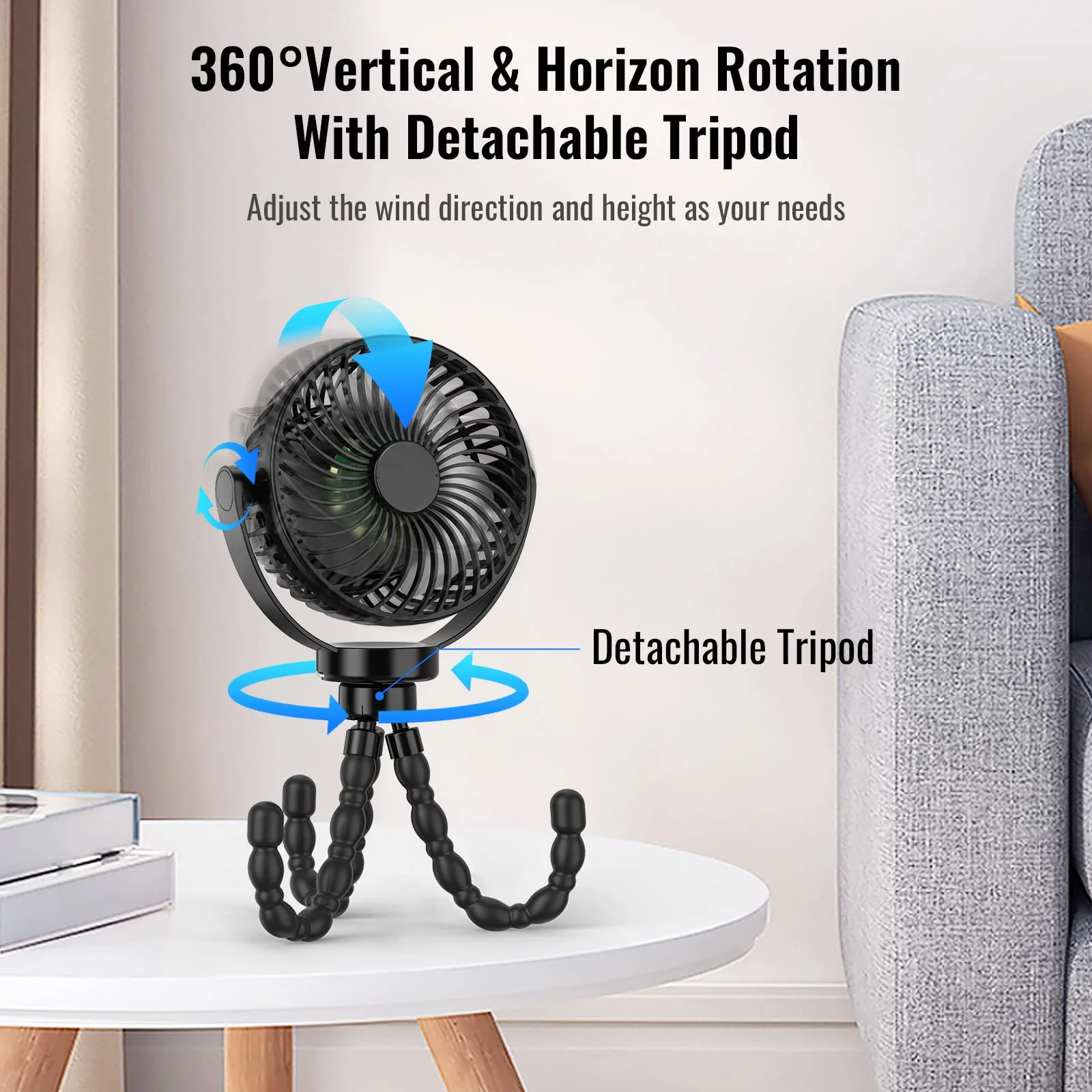 Portable Fan 8000mAh USB Rechargeable 4-Speed 360° Rotation - Image 9
