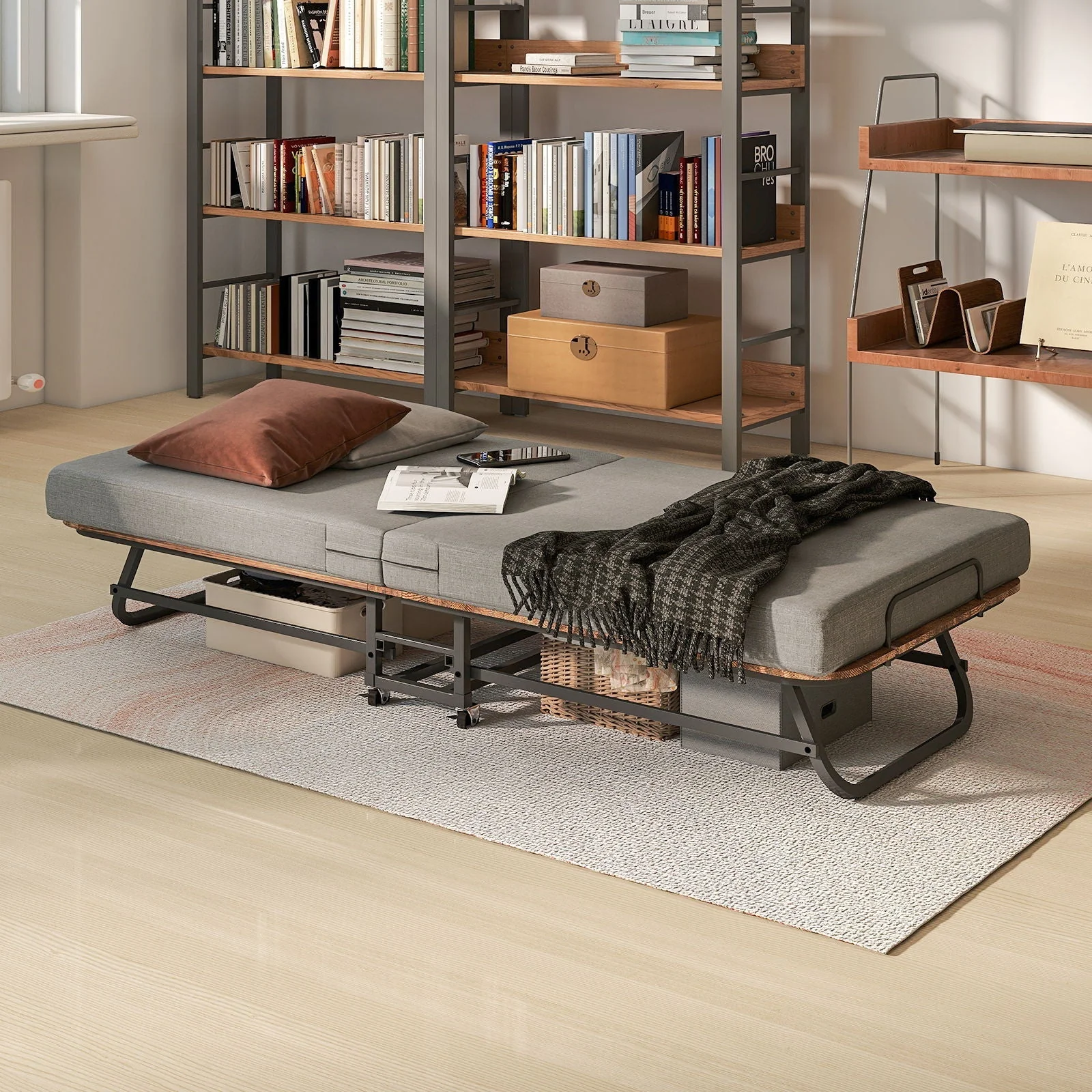Portable Folding Bed With Memory Foam Mattress, Lockable - Gray - Image 2