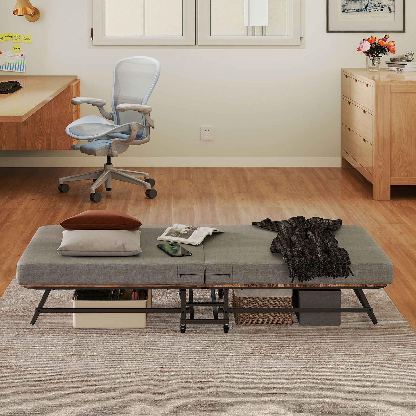 Portable Folding Bed With Memory Foam Mattress, Lockable - Gray - Image 4