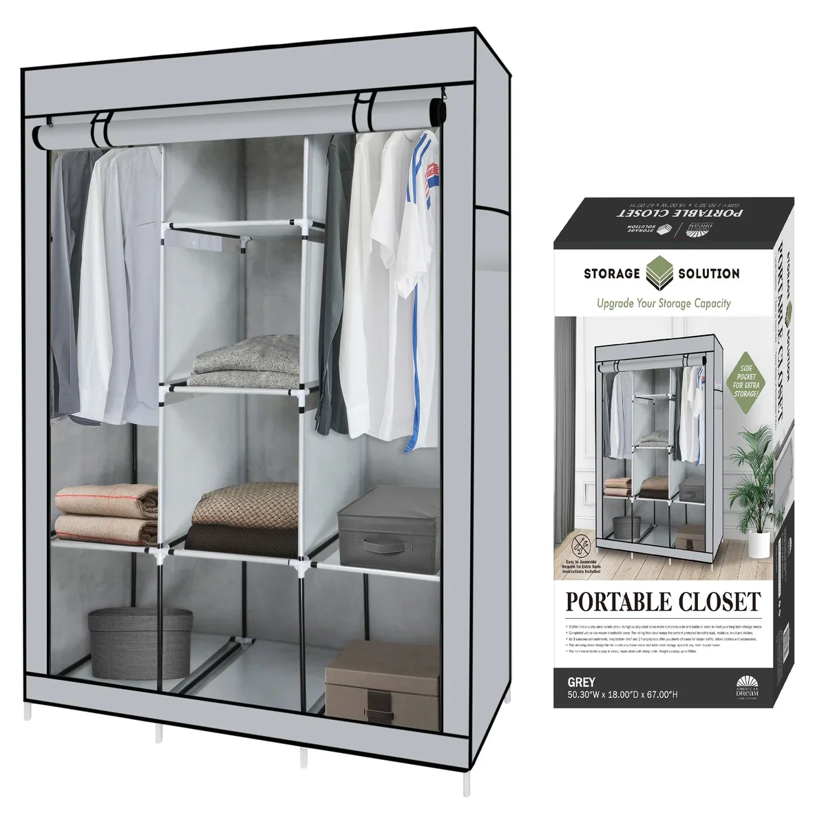Portable Free Standing Closet with 8 Storage Shelves, 2 Hanging Rod & 4 Pockets - Image 13
