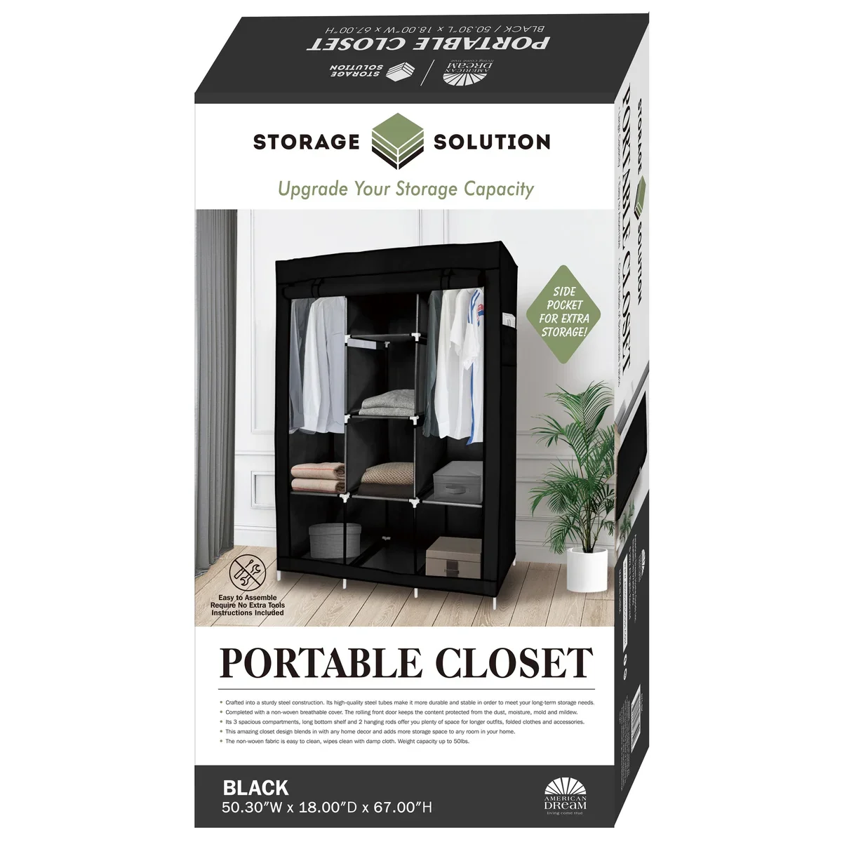 Portable Free Standing Closet with 8 Storage Shelves, 2 Hanging Rod & 4 Pockets - Image 3