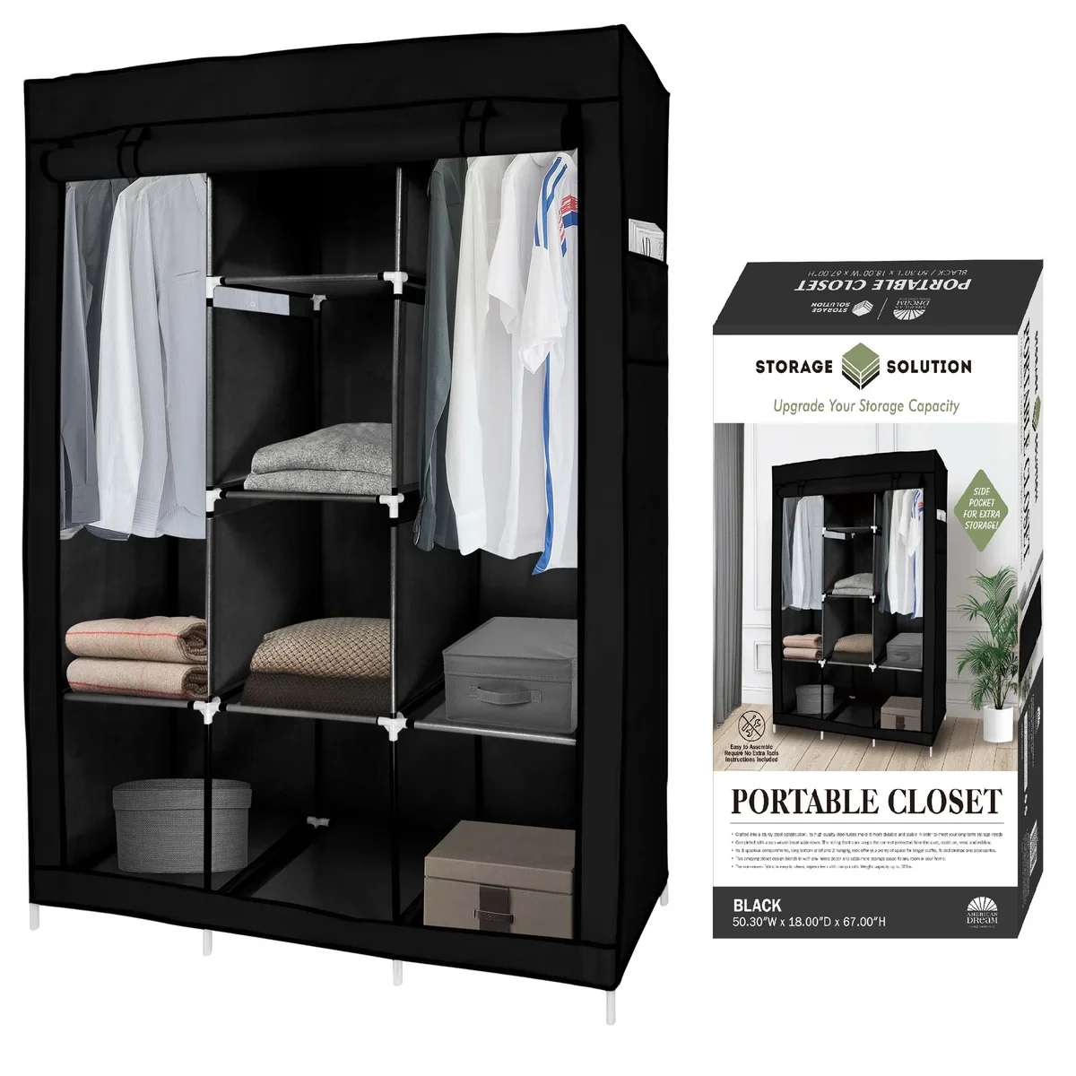 Portable Free Standing Closet with 8 Storage Shelves, 2 Hanging Rod & 4 Pockets - Image 6