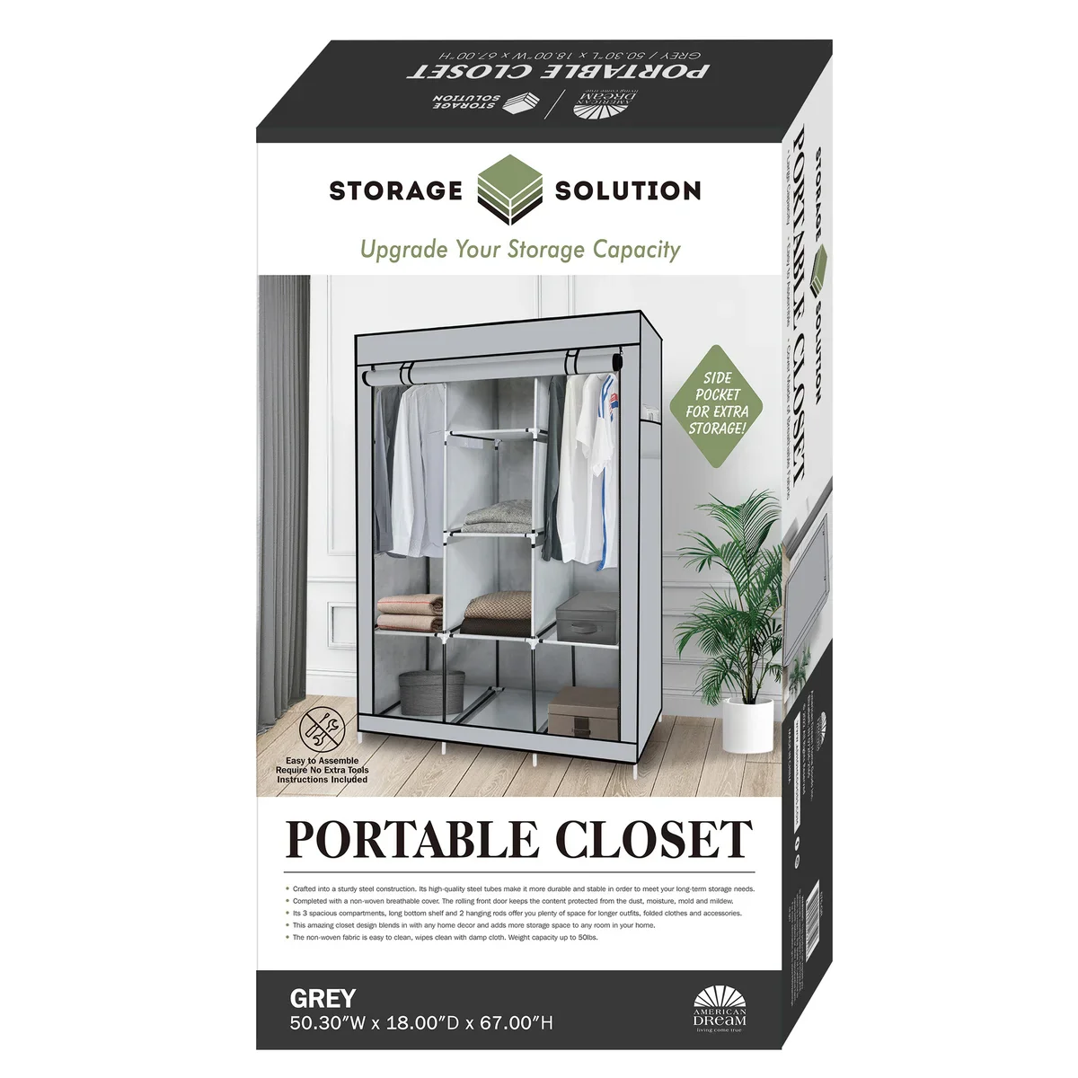 Portable Free Standing Closet with 8 Storage Shelves, 2 Hanging Rod & 4 Pockets - Image 8