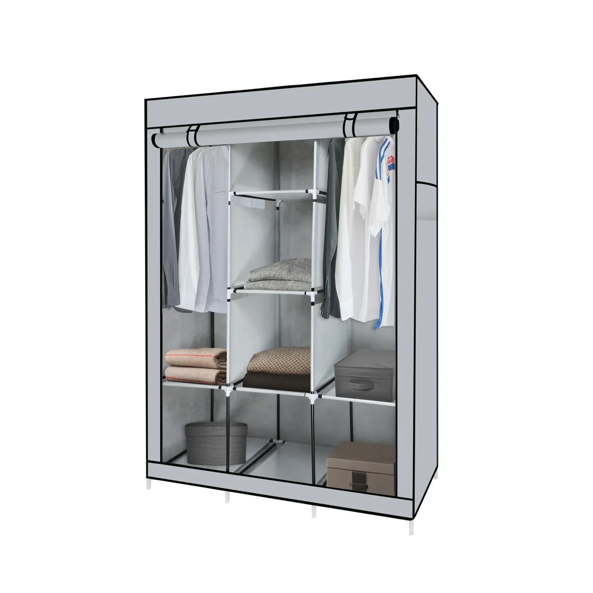 Portable Free Standing Closet with 8 Storage Shelves, 2 Hanging Rod & 4 Pockets - Image 9