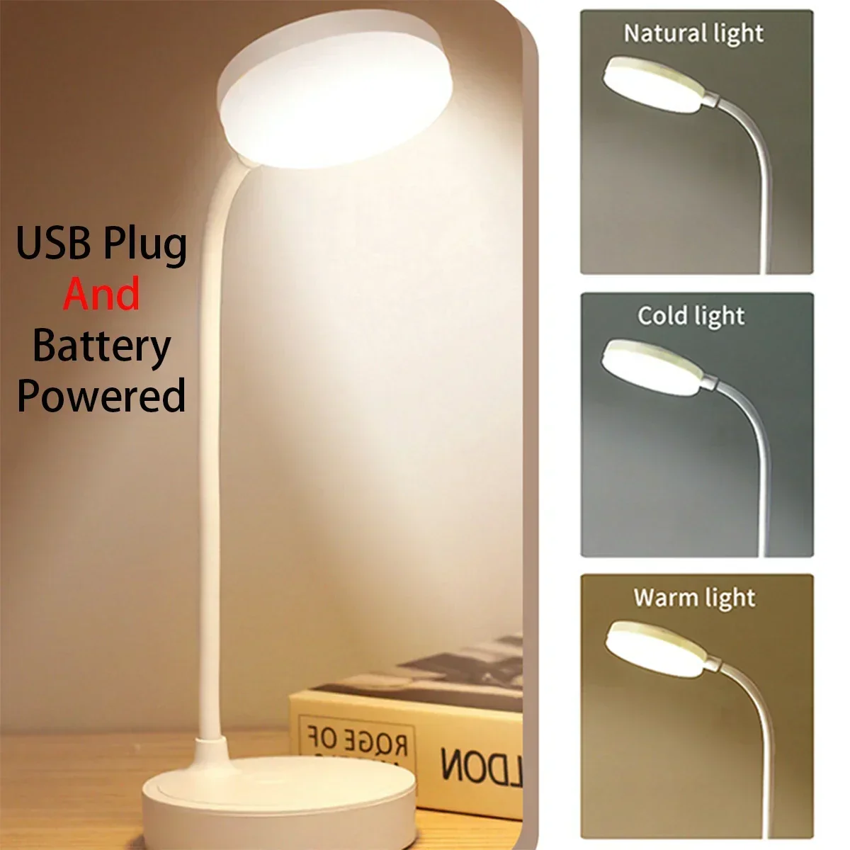 Portable LED Desk Lamp USB Battery Table Light 3-Color Stepless Dimming Eye Care - Image 7