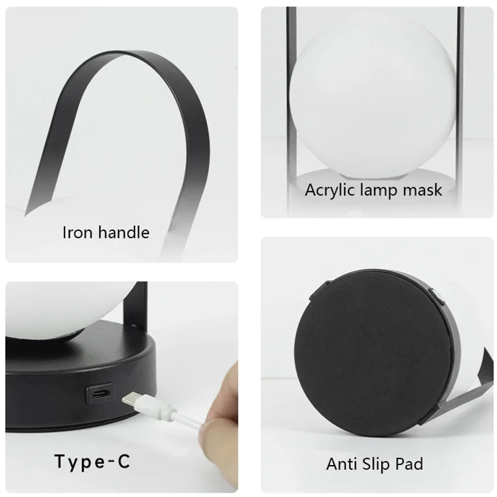 Portable Metal Table Lamp Rechargeable Dimmable 3 Color LED Bedside Desk Light - Image 3
