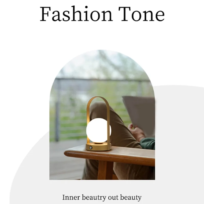 Portable Metal Table Lamp Rechargeable Dimmable 3 Color LED Bedside Desk Light - Image 4