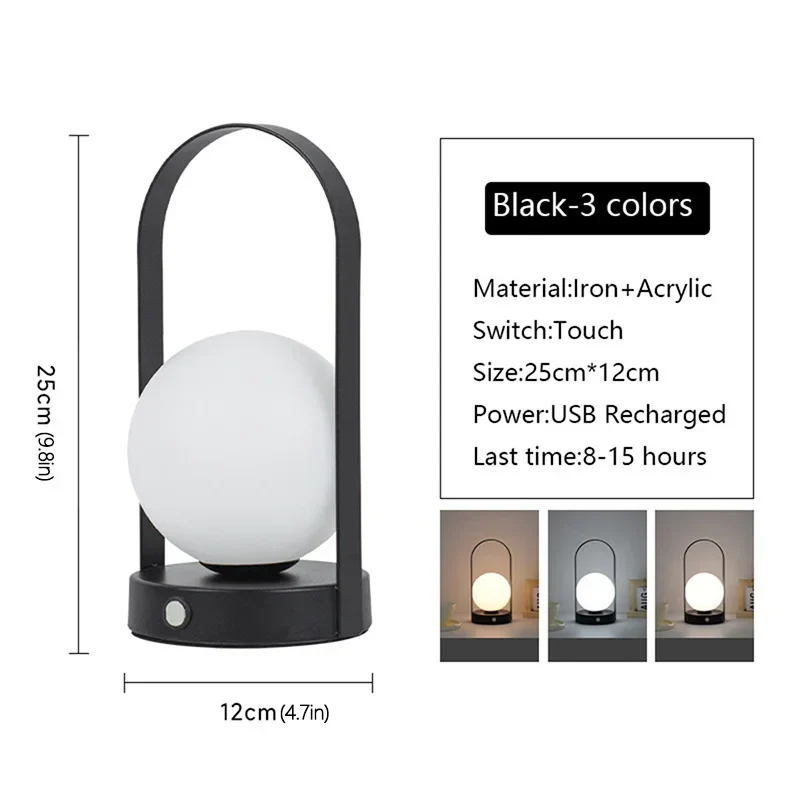 Portable Metal Table Lamp Rechargeable Dimmable 3 Color LED Bedside Desk Light - Image 8
