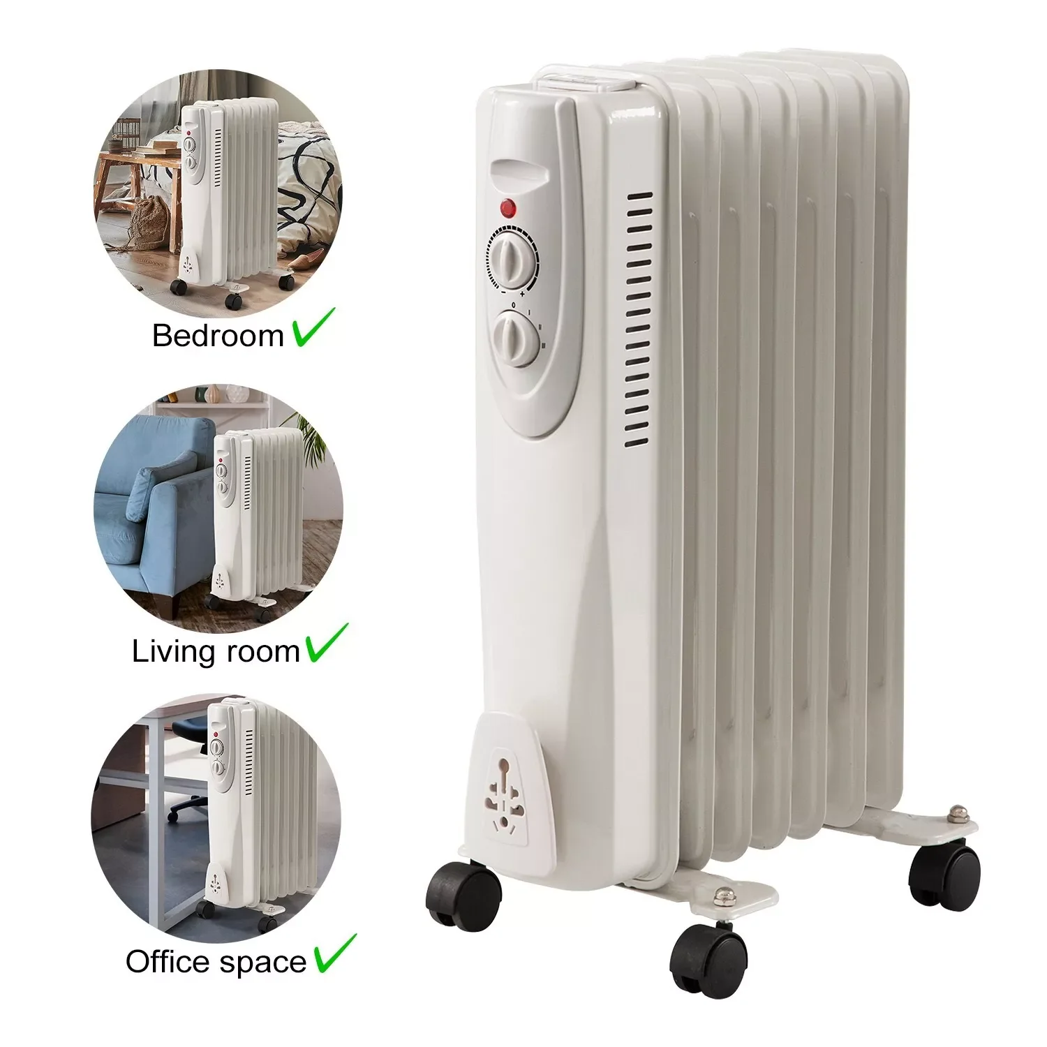 Portable Oil Filled Radiator Space Heater, 1500W, 7-Fin & 3 Heat Settings - Image 3