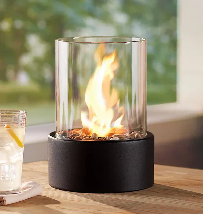 Portable Table Lantern Gas Flame Outdoor Indoor Modern Steel Glass Table Lamp - Image 2