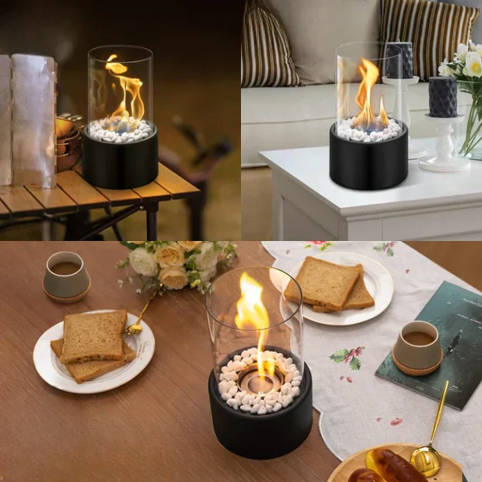 Portable Table Lantern Gas Flame Outdoor Indoor Modern Steel Glass Table Lamp - Image 8