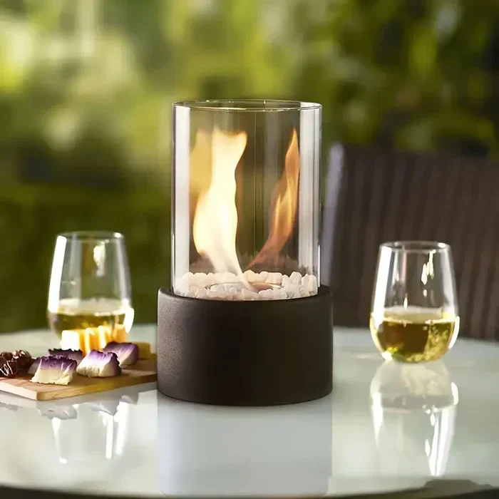 Portable Table Lantern Gas Flame Outdoor Indoor Modern Steel Glass Table Lamp - Image 9