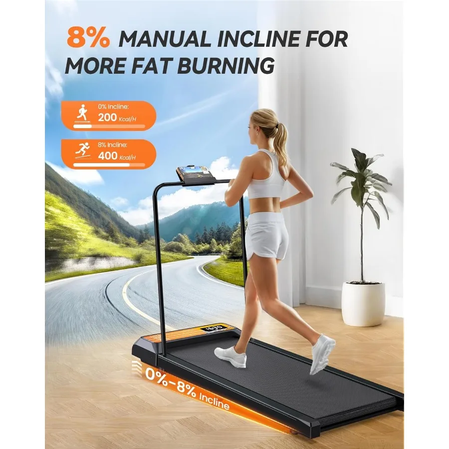 Portable Under Desk Walking Pad Treadmill 2.5HP Incline Handrail Home Use - Image 2