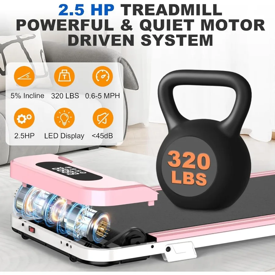Portable Under Desk Walking Pad Treadmill 2.5HP Incline Quiet Home Office - Image 3