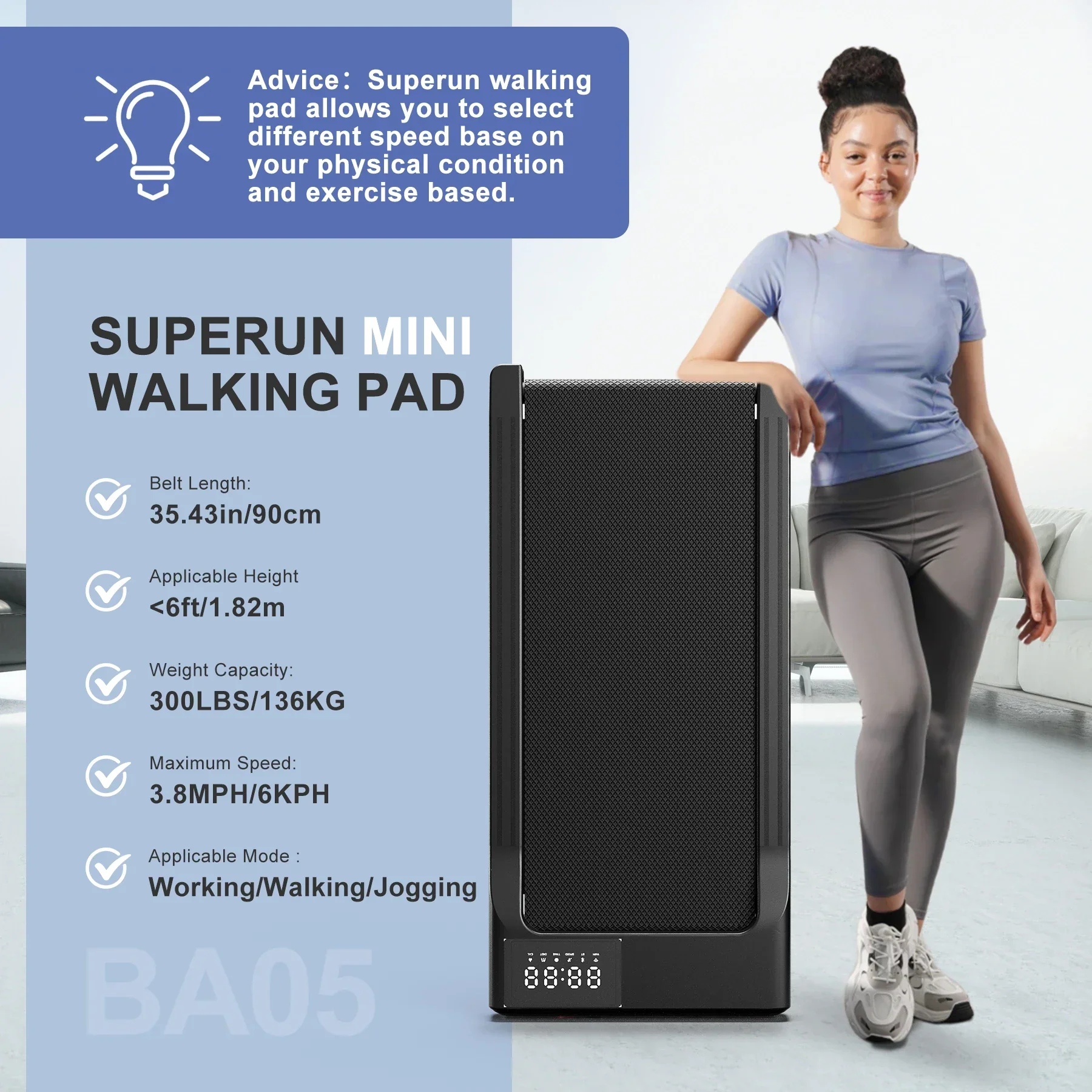 Portable Walking Treadmill 2.5HP Home Office Exercise Machine 1–6km/h - Image 6