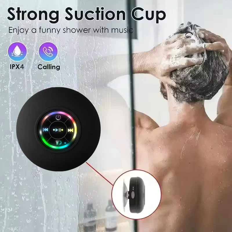Portable Waterproof Bluetooth Speaker with LED Light Suction Cup Outdoor - Image 2
