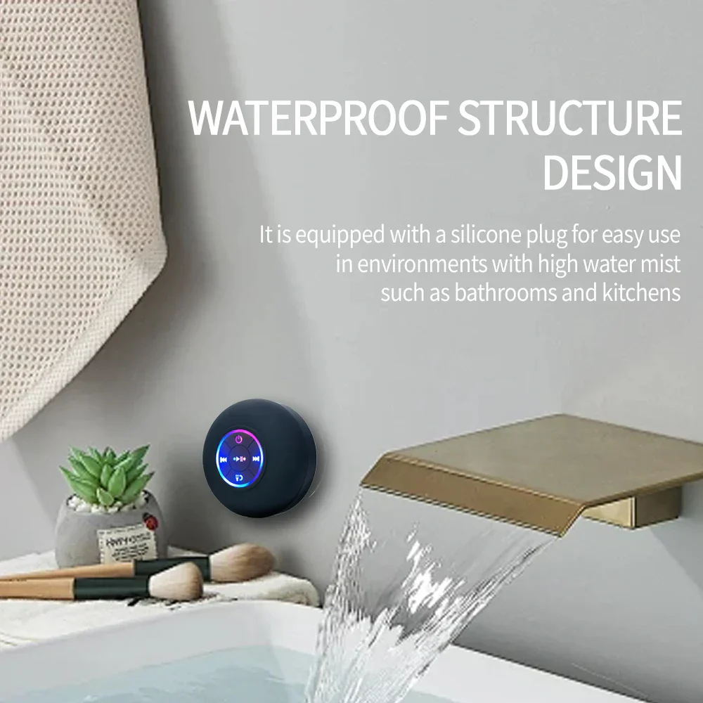 Portable Waterproof Bluetooth Speaker with LED Light Suction Cup Outdoor - Image 3