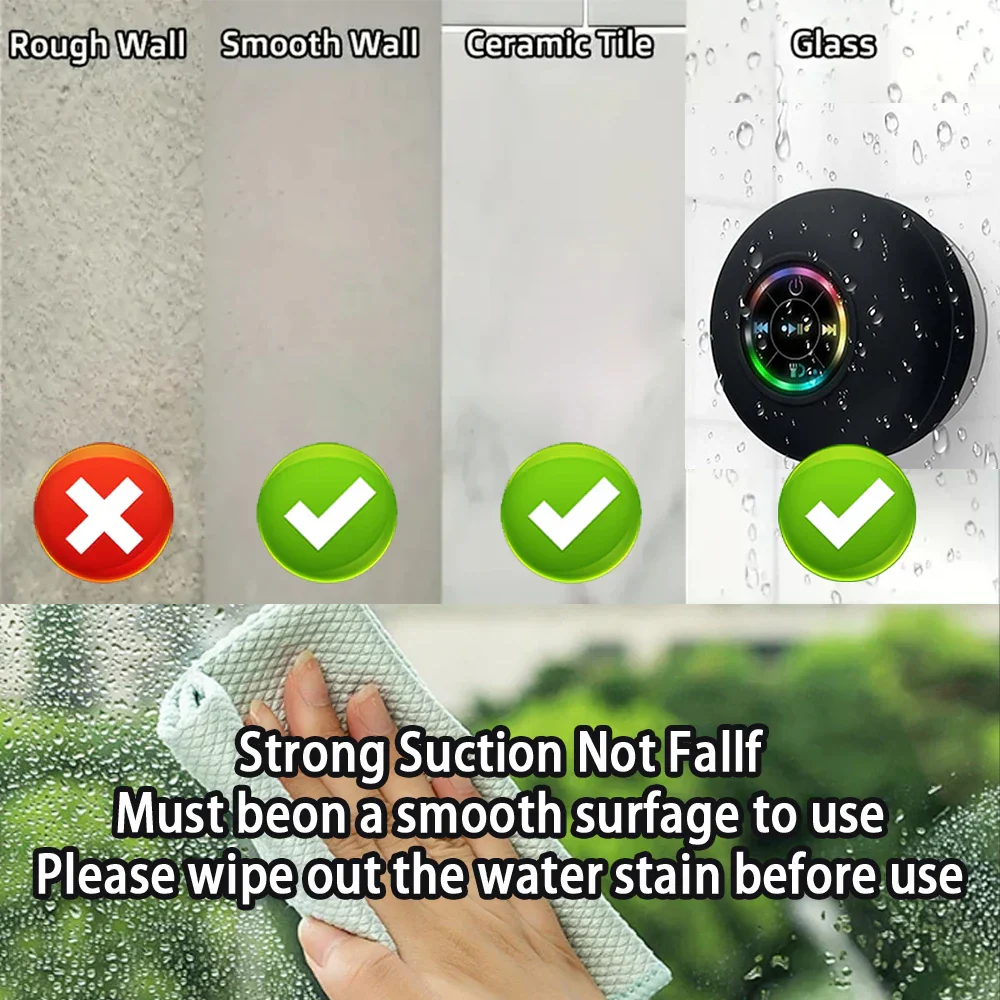 Portable Waterproof Bluetooth Speaker with LED Light Suction Cup Outdoor - Image 4
