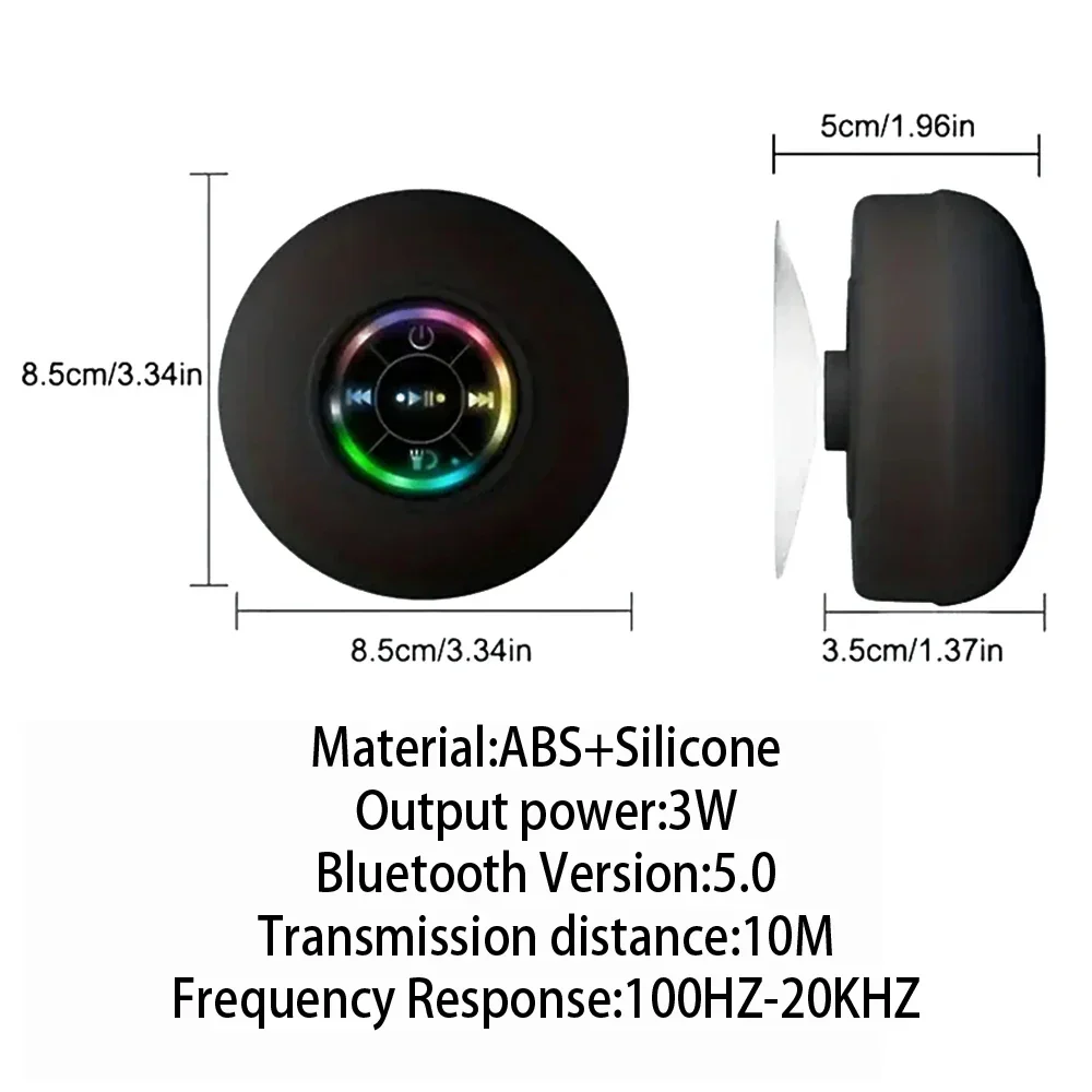 Portable Waterproof Bluetooth Speaker with LED Light Suction Cup Outdoor - Image 6