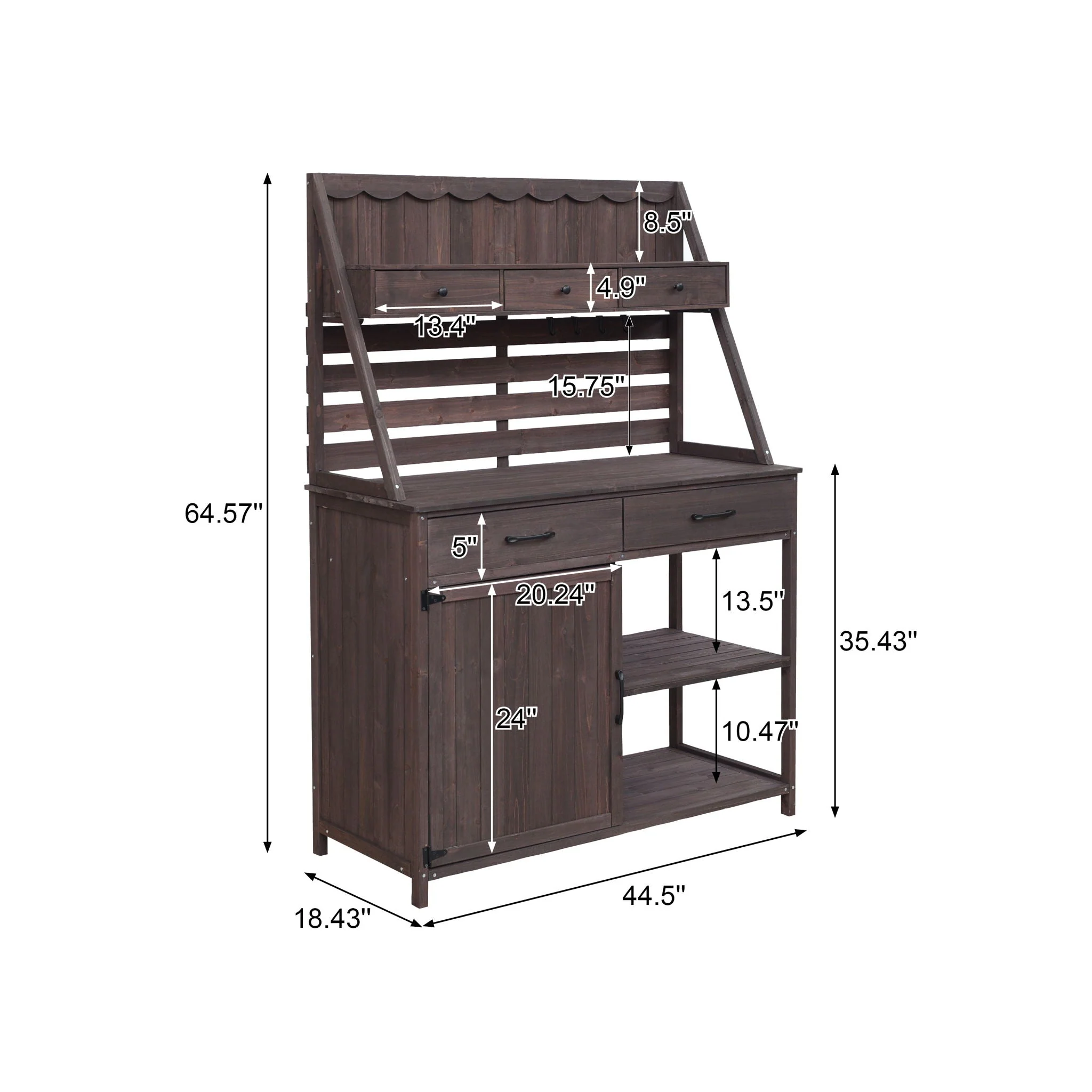 Potting Bench With 5 Drawer Storage And Slatted Back Panel, Garden Workstation - Brown - Image 3