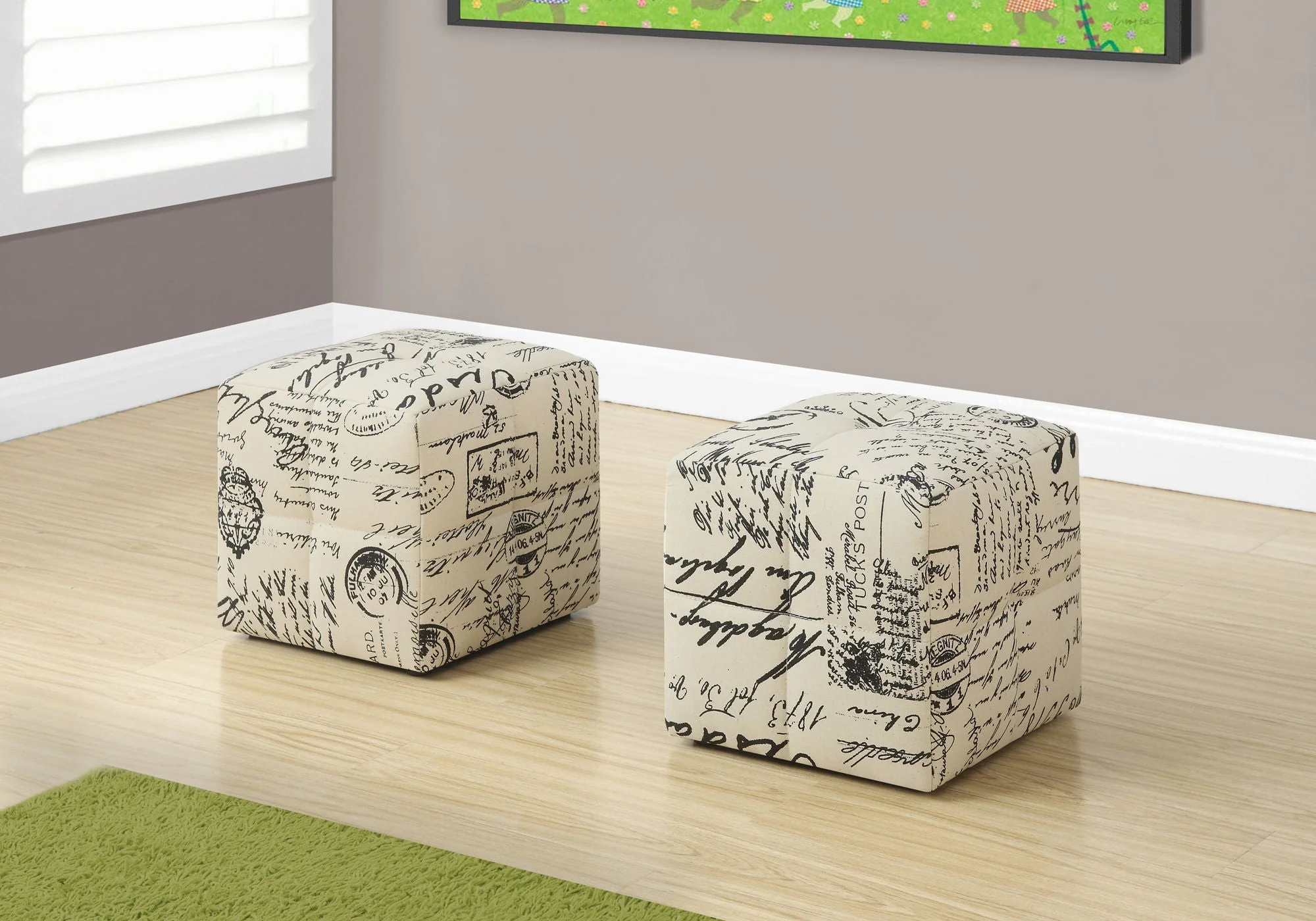 Pouf, Footrest, Foot Stool, Transitional (Set of 2) - Beige - Image 2