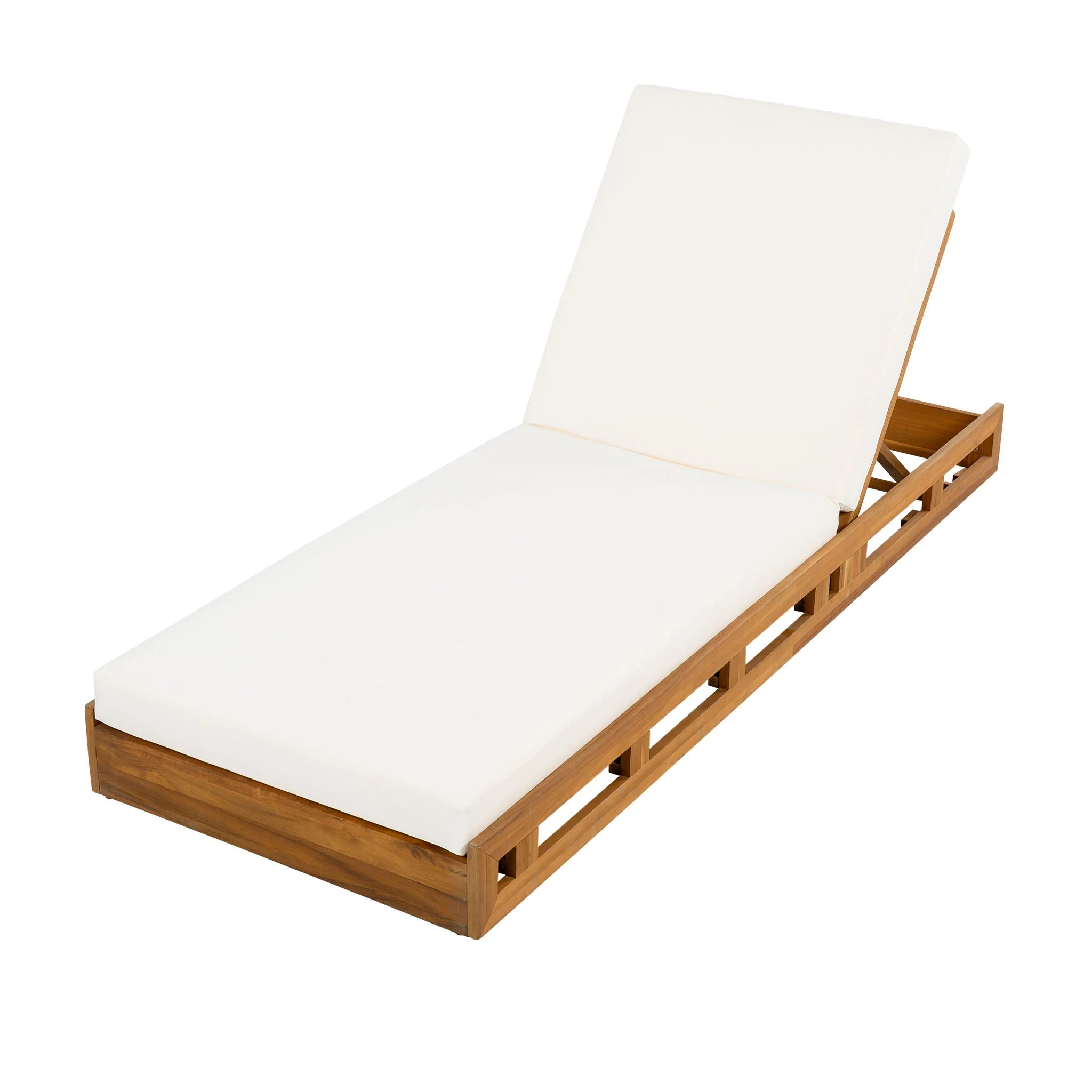 Premium Acacia Wood Lounge Chaise Set with Water Resistant Cushions, Adjustable Recline