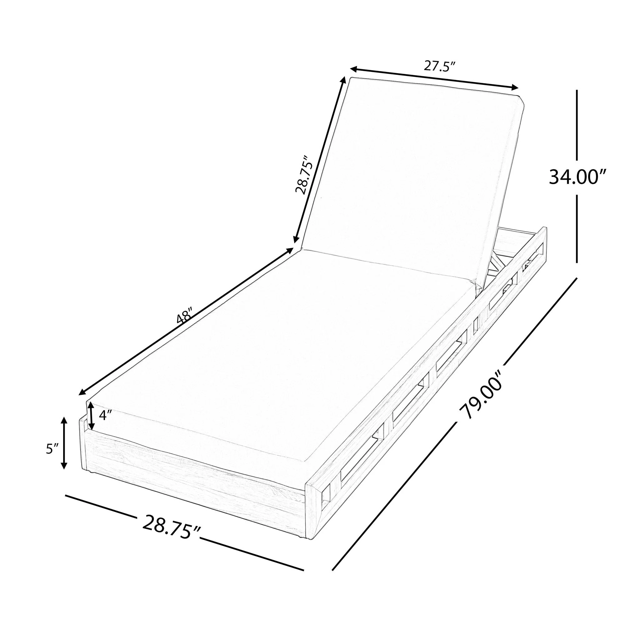 Premium Acacia Wood Lounge Chaise Set with Water Resistant Cushions, Adjustable Recline - Image 2