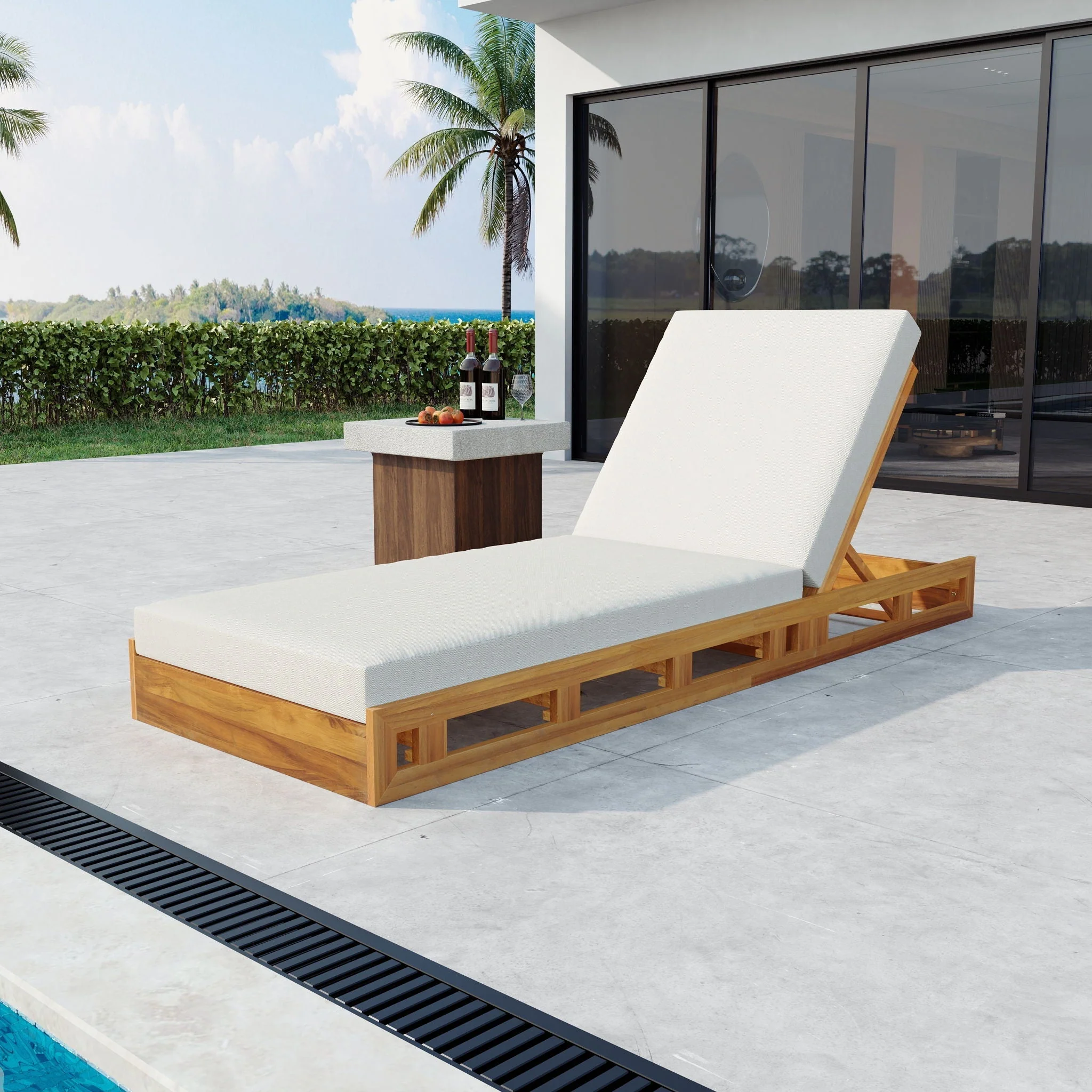 Premium Acacia Wood Lounge Chaise Set with Water Resistant Cushions, Adjustable Recline - Image 3